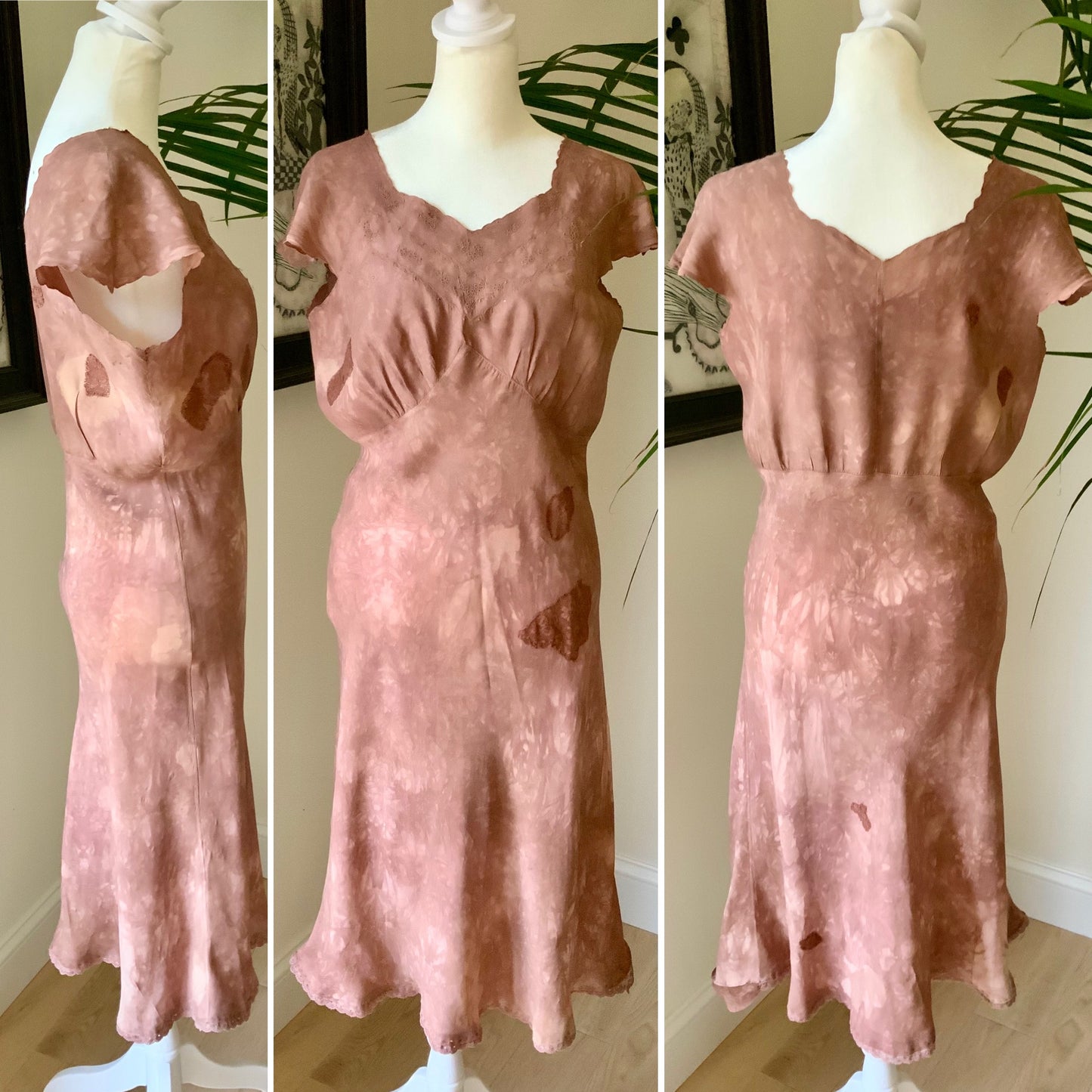 1930s Hand Dyed Silk Dress | Artistically Restored Vintage Lace Appliqué Dress-30DE