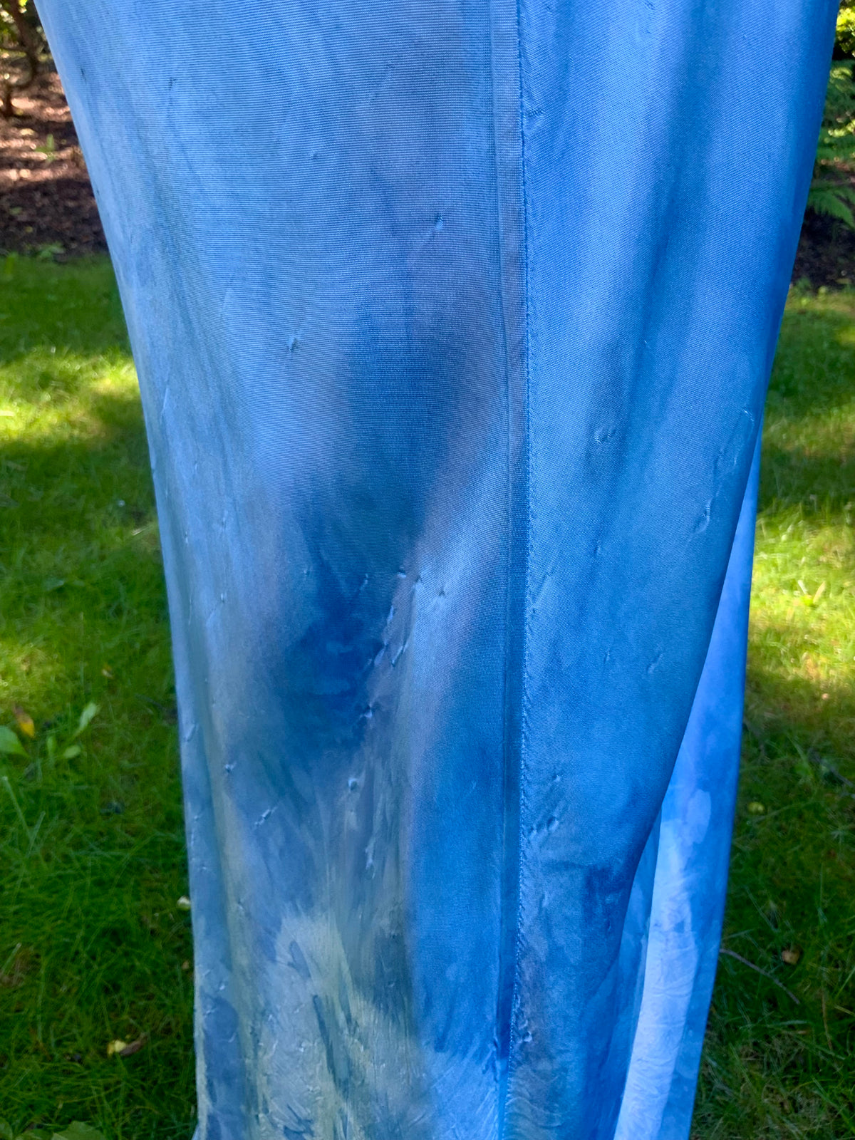 1930s Hand Dyed Blue Bias Cut Satin Nightgown with Lace.40BZ
