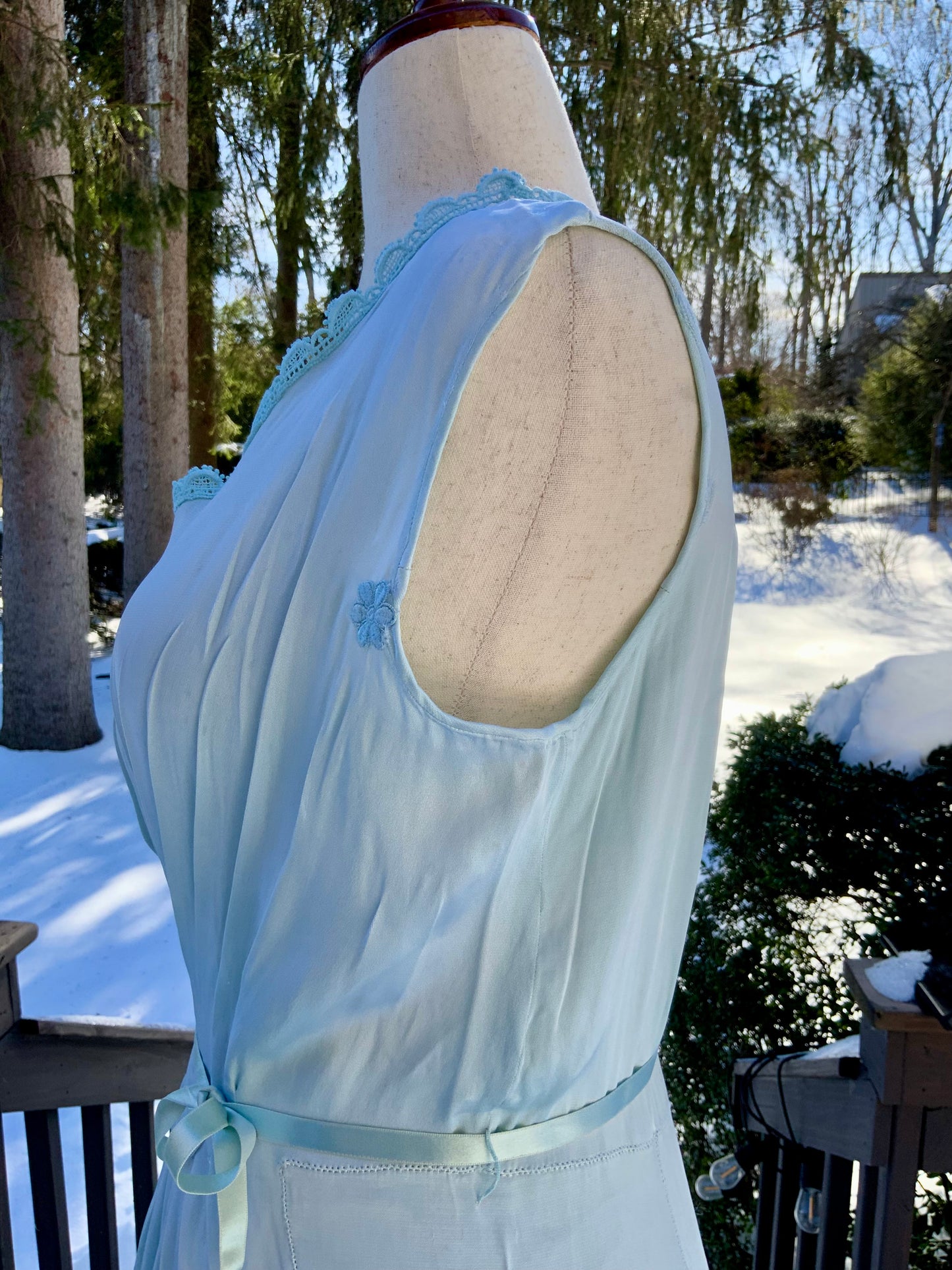 Antique 1930s Silk Chiffon Lingerie Gown – Hand Dyed Aqua -30BE
