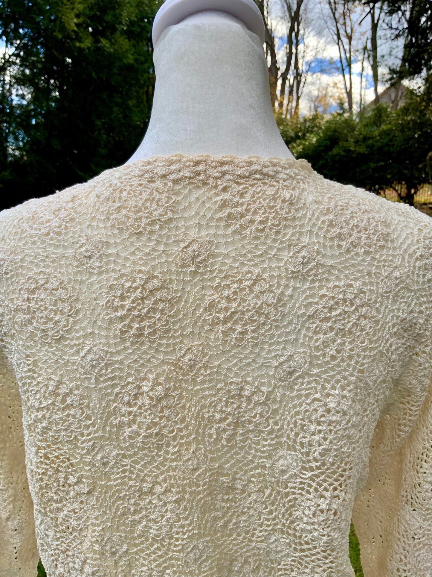 1950s Hand-Crocheted Ivory Lace Cardigan - 50BD