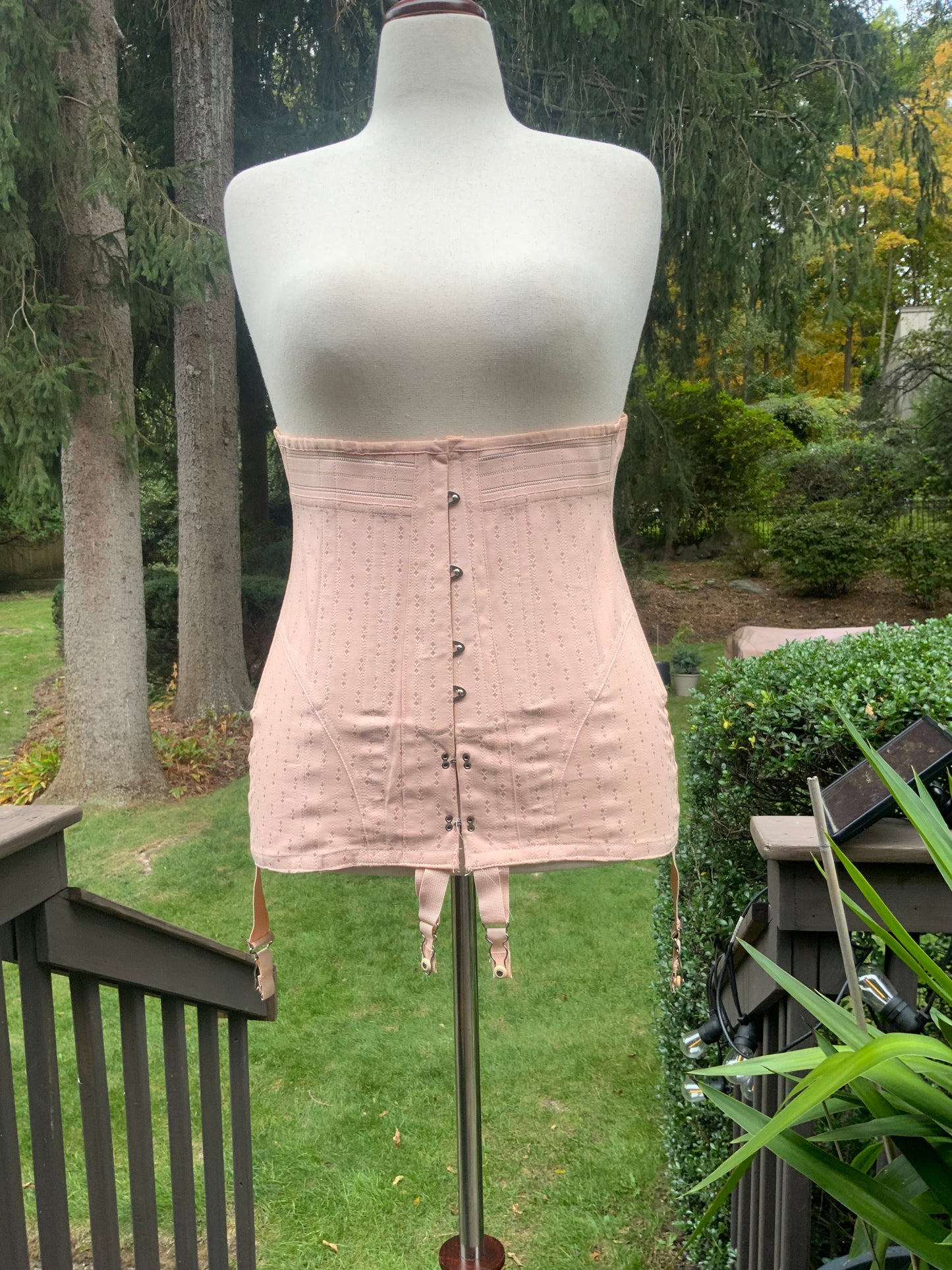 Rare 1920s Rengo Crown Corset Co. Corset Girdle | Pink Cotton & Rayon with Lace Back | Excellent Condition - 20AO