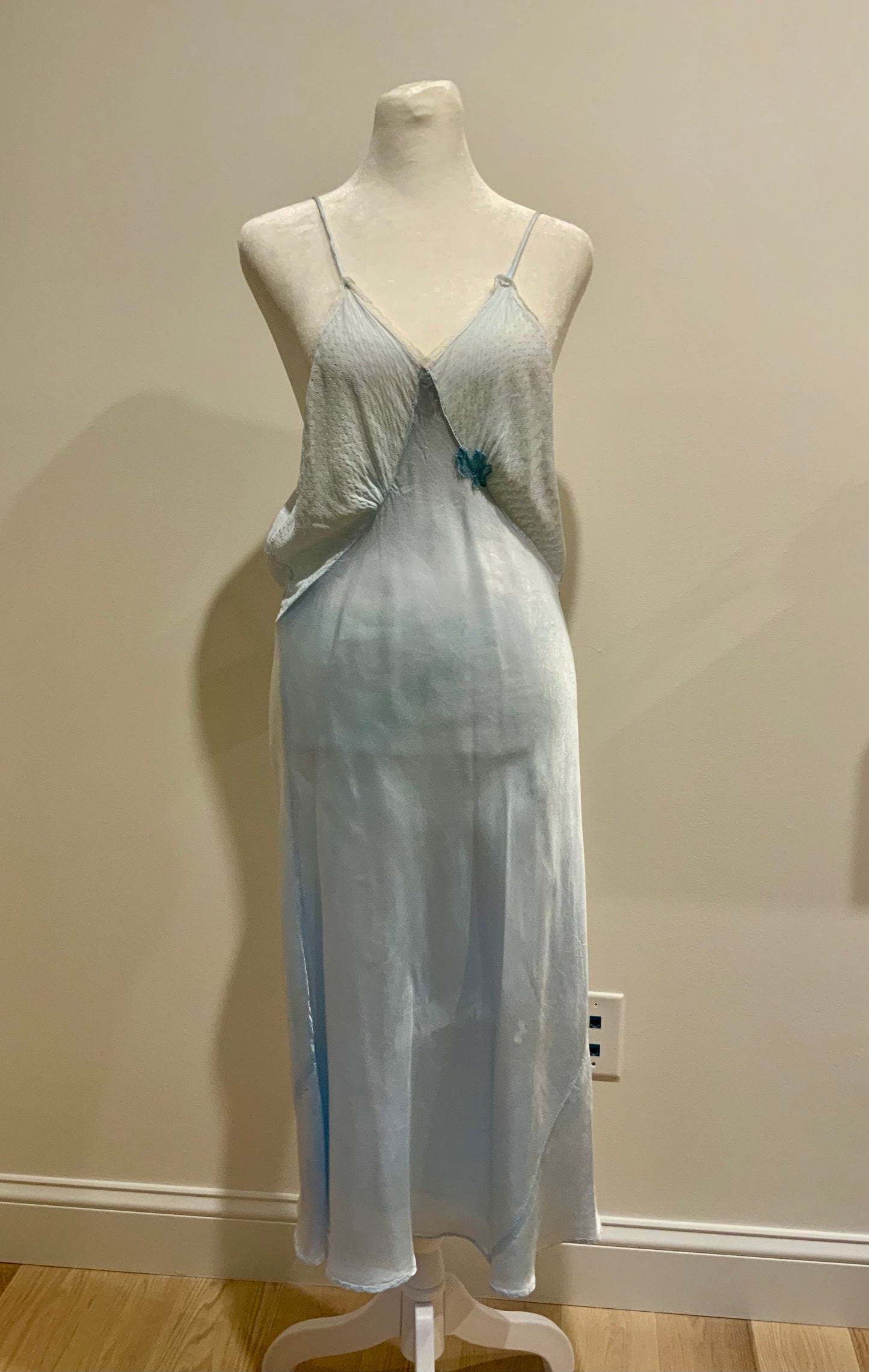 Ice Blue Bias Cut Layered Slip Dress | Ethereal Draped Satin Maxi | Avant-Garde Romantic-90H