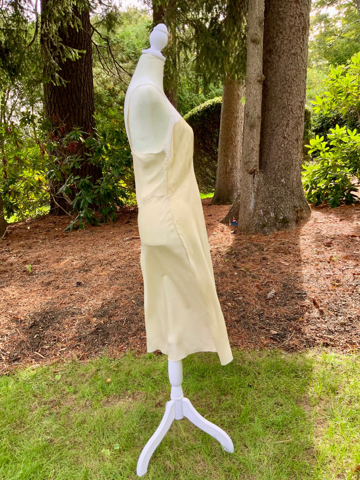 1940s Silk Slip Dress | Vintage Lingerie with Lace Embellishments & Sheer Chiffon Bodice | Old Hollywood Nightgown
 - 40s - 40AM