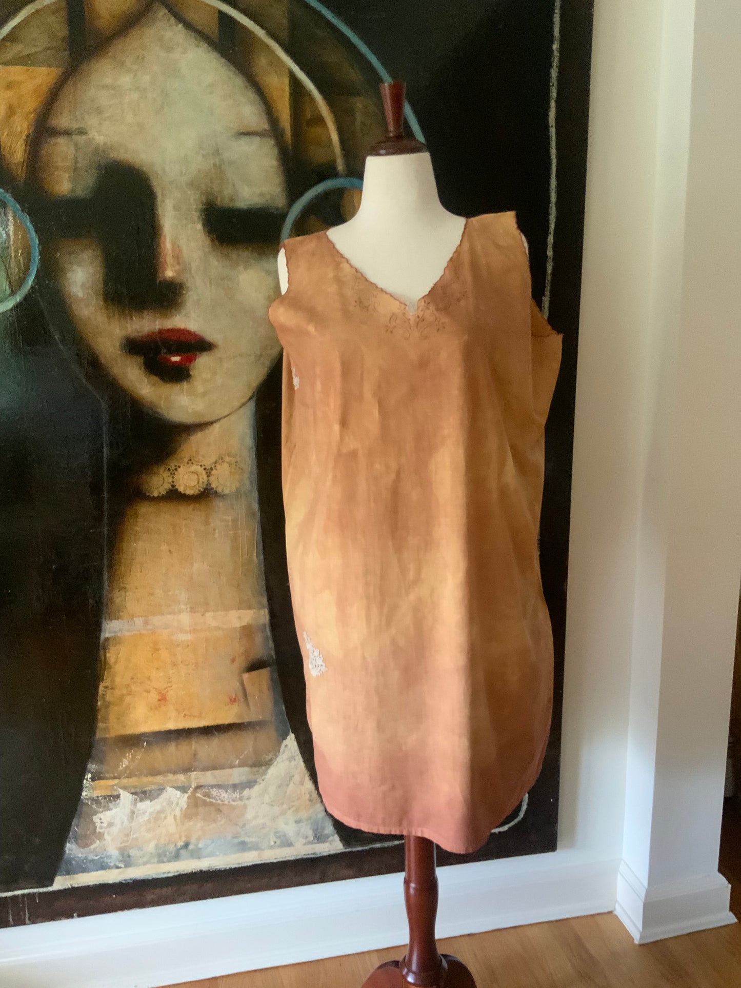 Antique Cotton Nightgown Purple Embroidery - 1910 - ED7