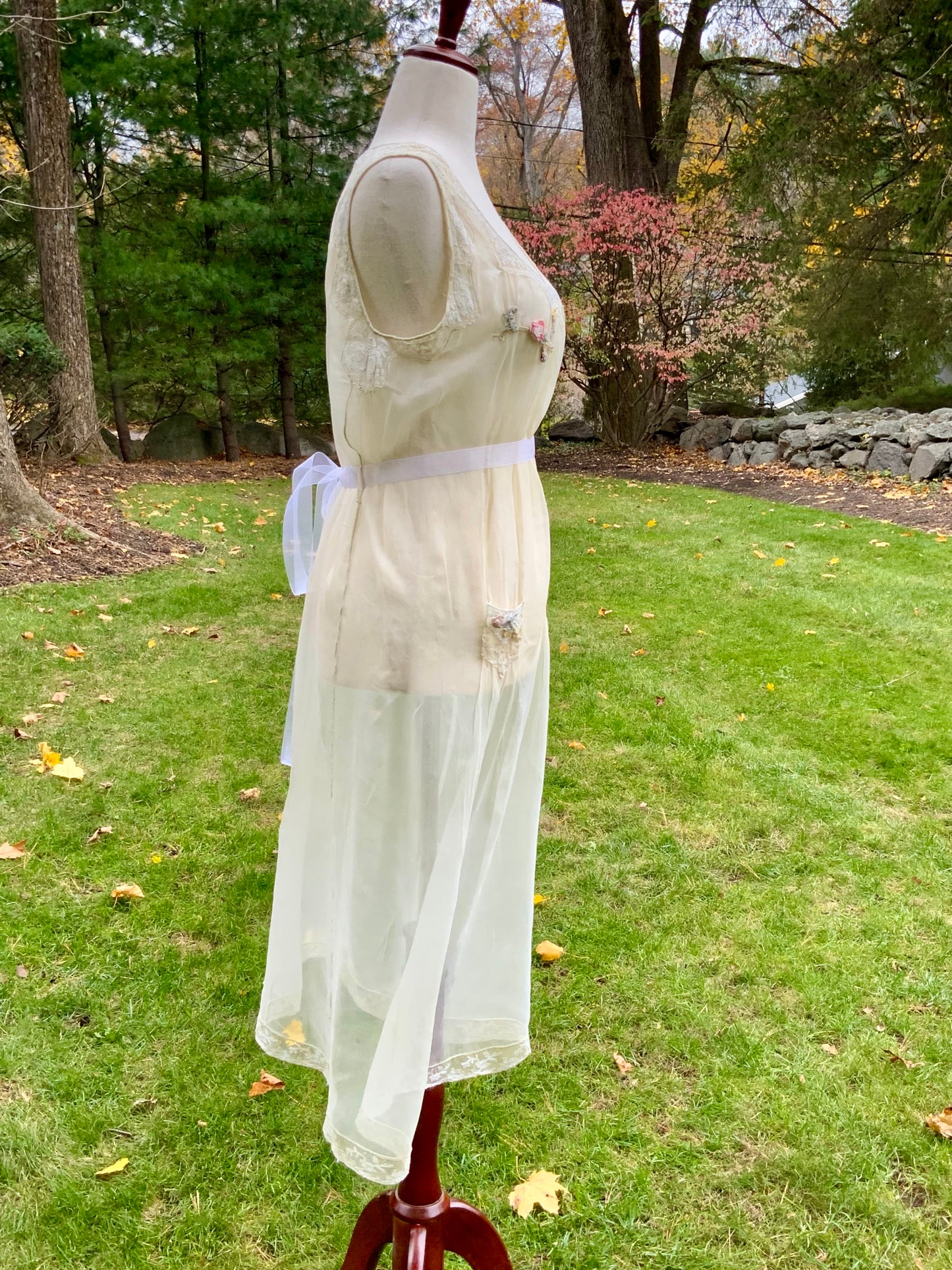 Edwardian–1920s Sheer Silk Chiffon Slip Dress | -Trousseau Lingerie Gown –20AP