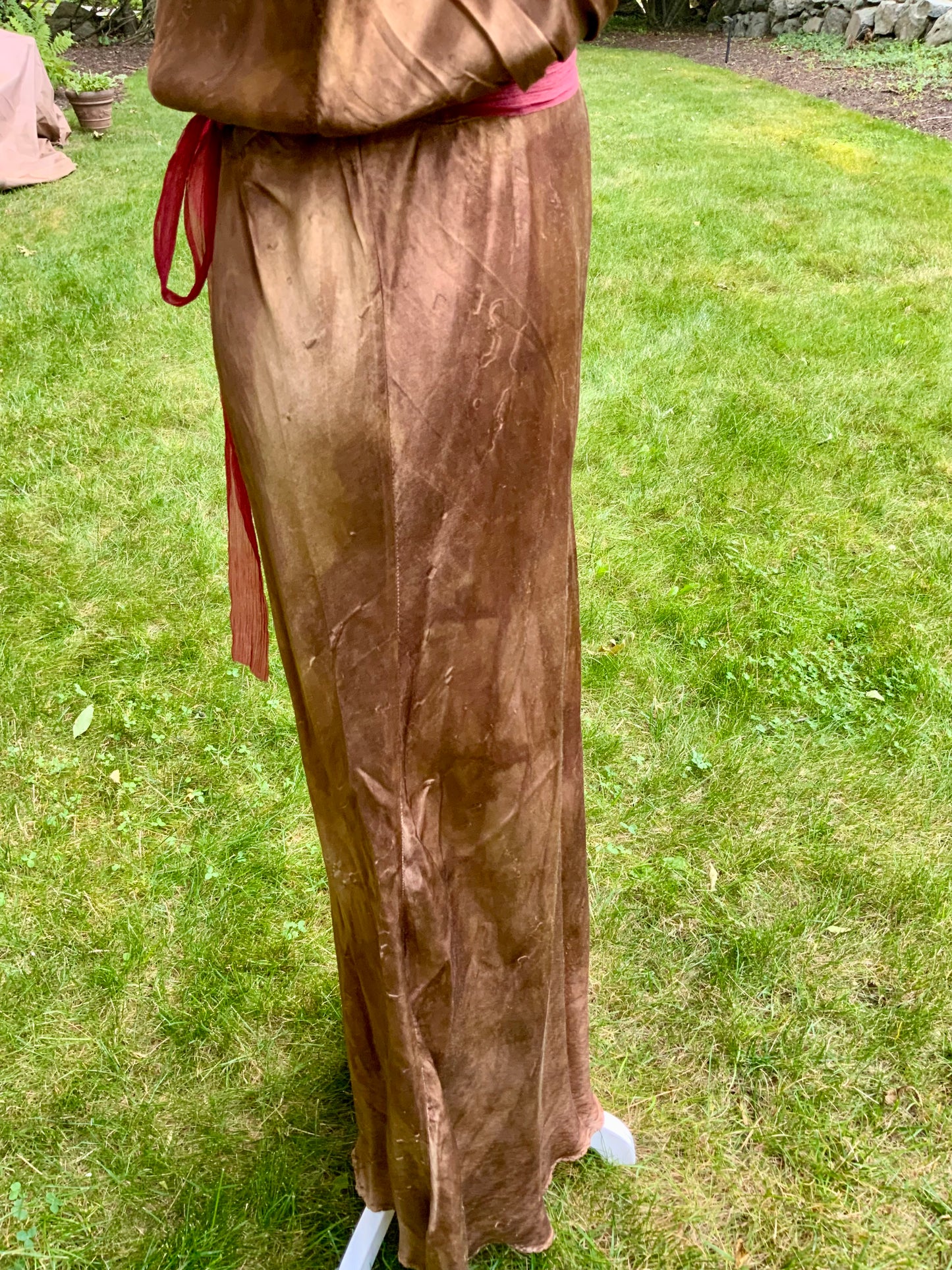 1930s Hand Dyed Silk Slip Dress Chocolate Brown Bias Cut Art Deco Embroidered Bodice OOAK
-40BK