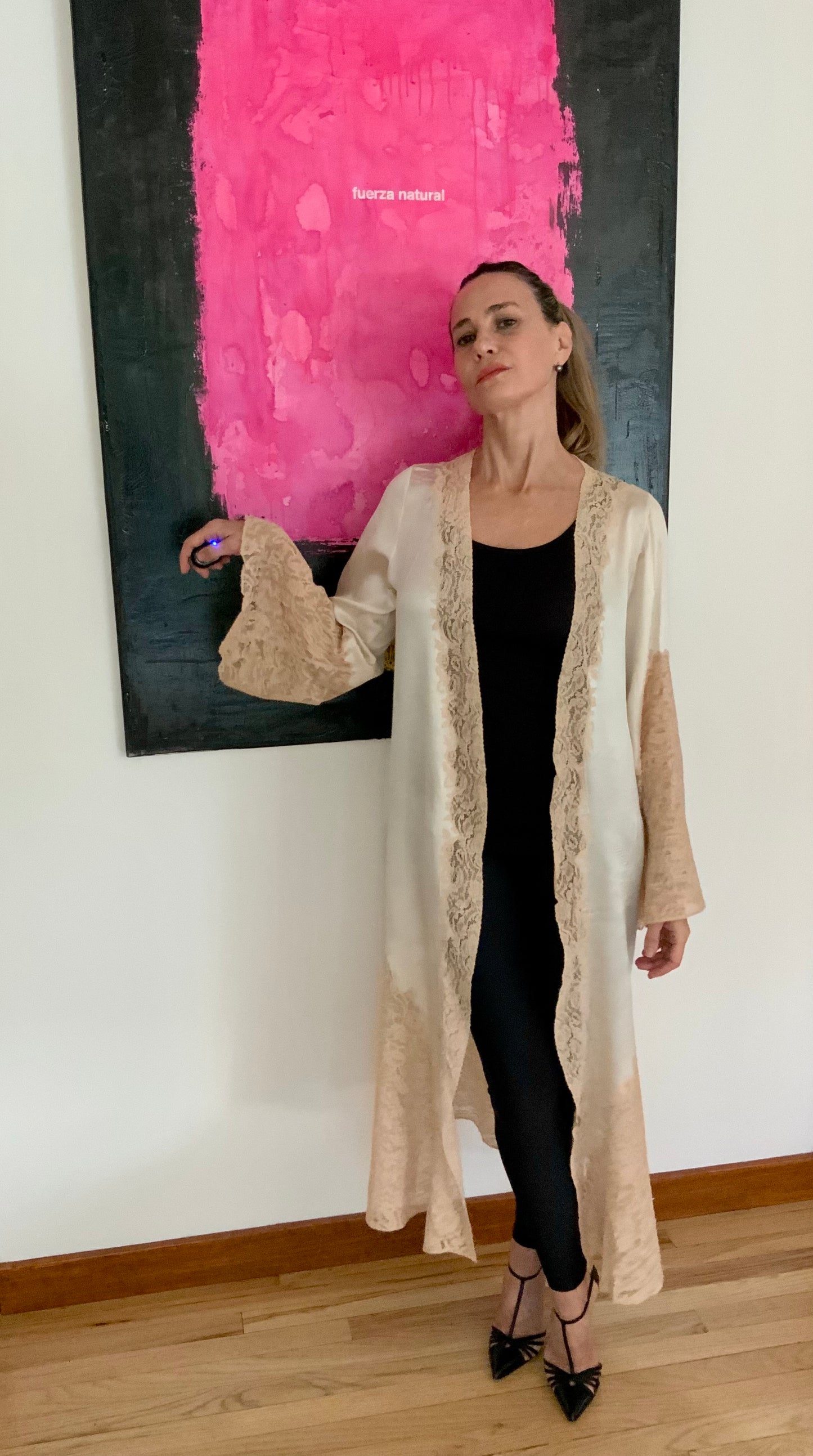 1930s Pure Silk & Lace Robe – Ivory Antique Peignoir with Hand – Luxury Vintage - 30AR