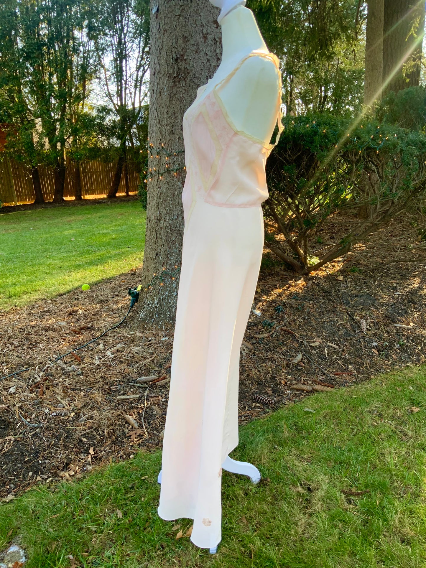 1930s Blush Rayon Nightgown – Art Deco Plissé, Embroidery & Lace - 30AY