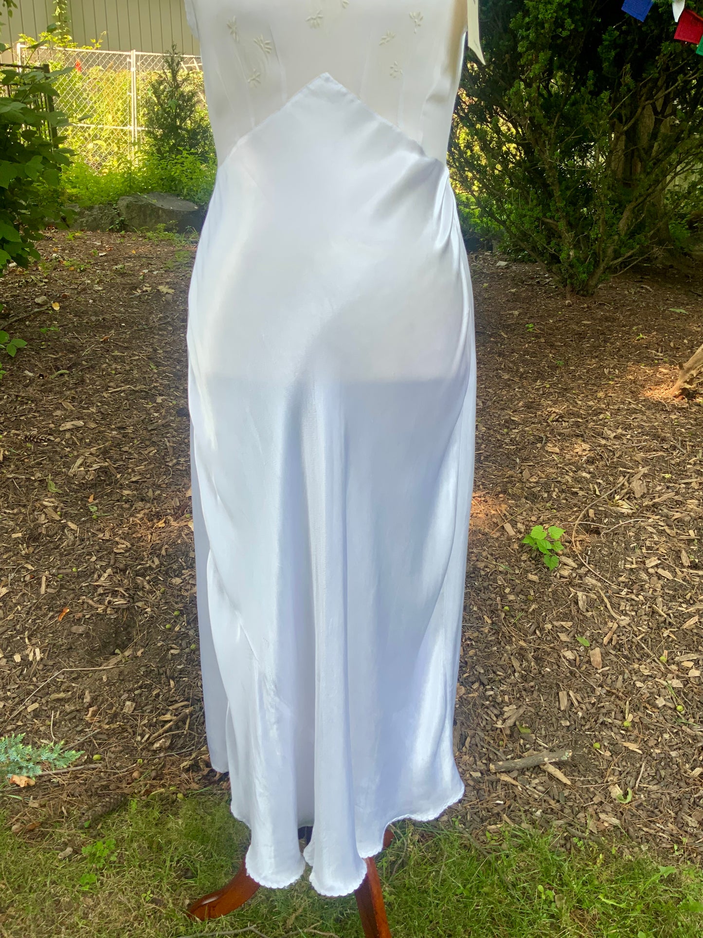 Vintage Satin & Embroidered Sheer Top Slip Dress | 1930s Bias Cut Boudoir Gown-AAA