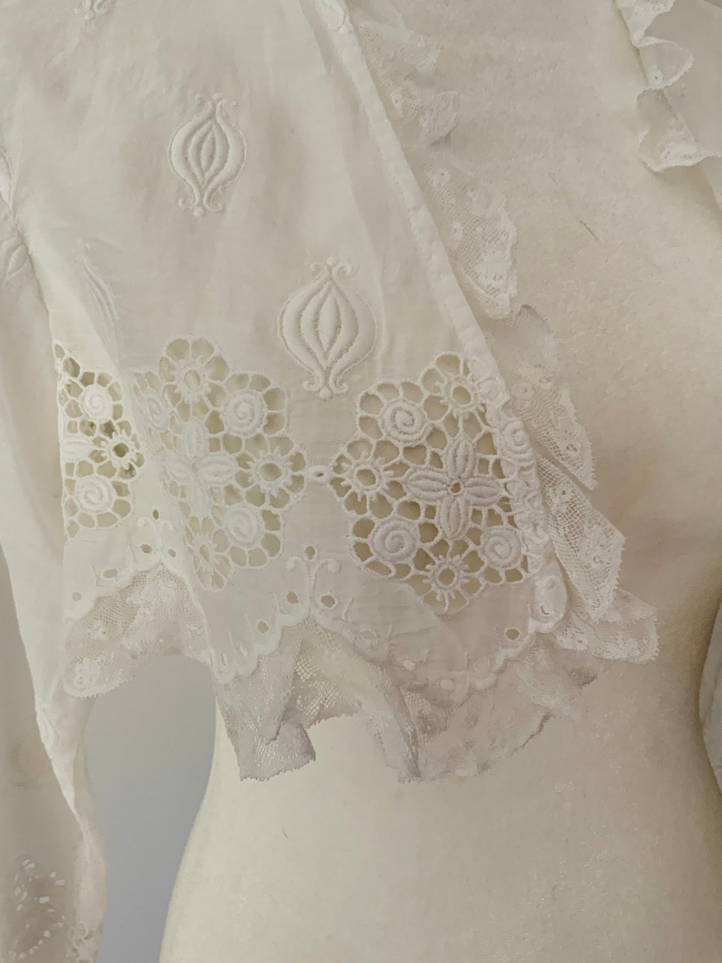 Antique Edwardian Lace Bed Jacket – Whitework Cotton Lingerie Bodice-ED43