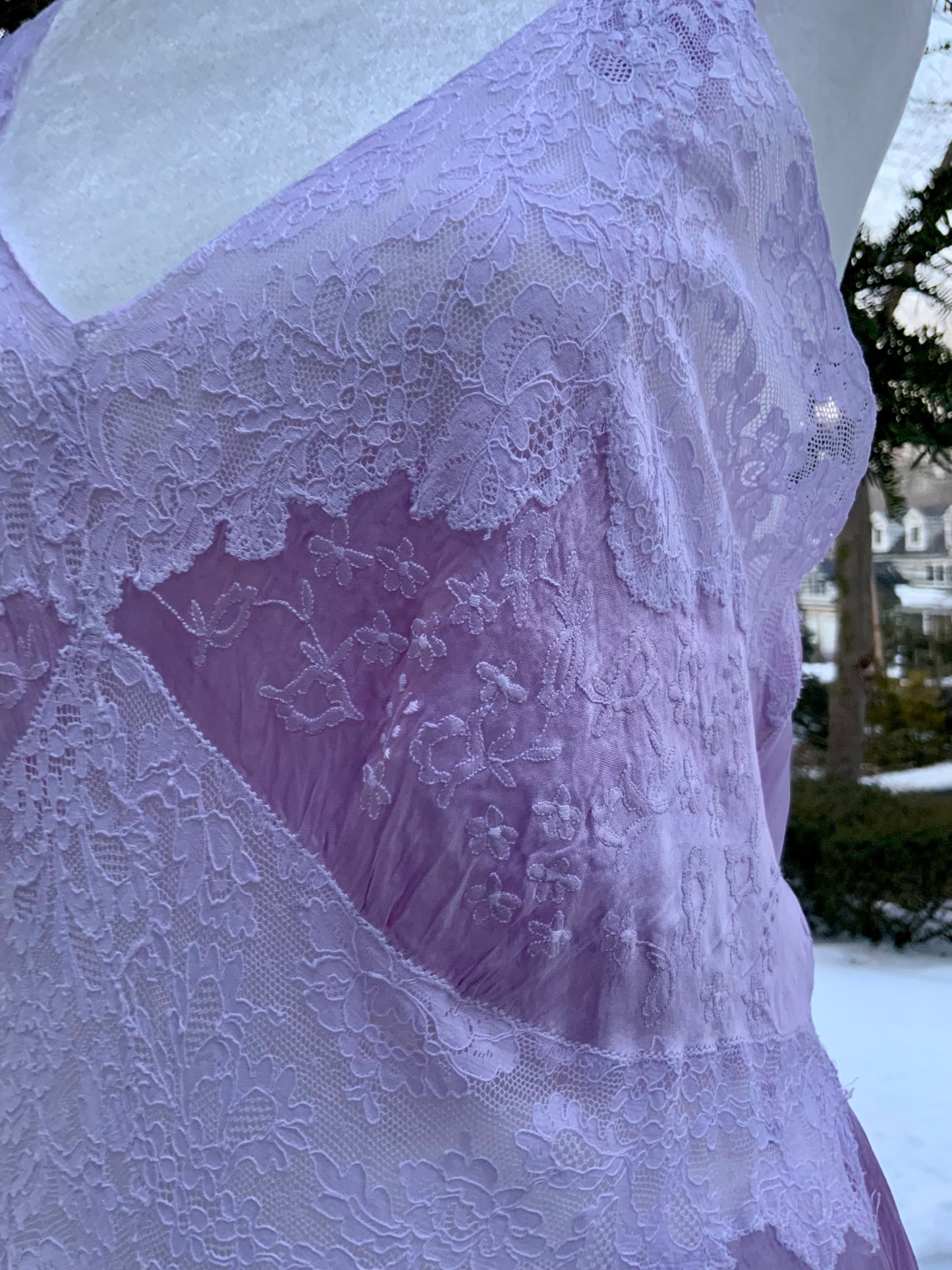 1970s Lilac Satin & Lace Gown – Hand Dyed Romantic Vintage Maxi Dress
 - 50V