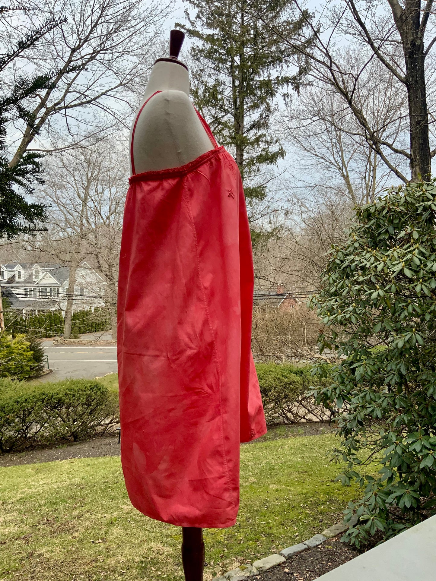 Edwardian Hand-Dyed Cotton Slip Dress | Restored Antique Lingerie with Appliqué Details | ED79