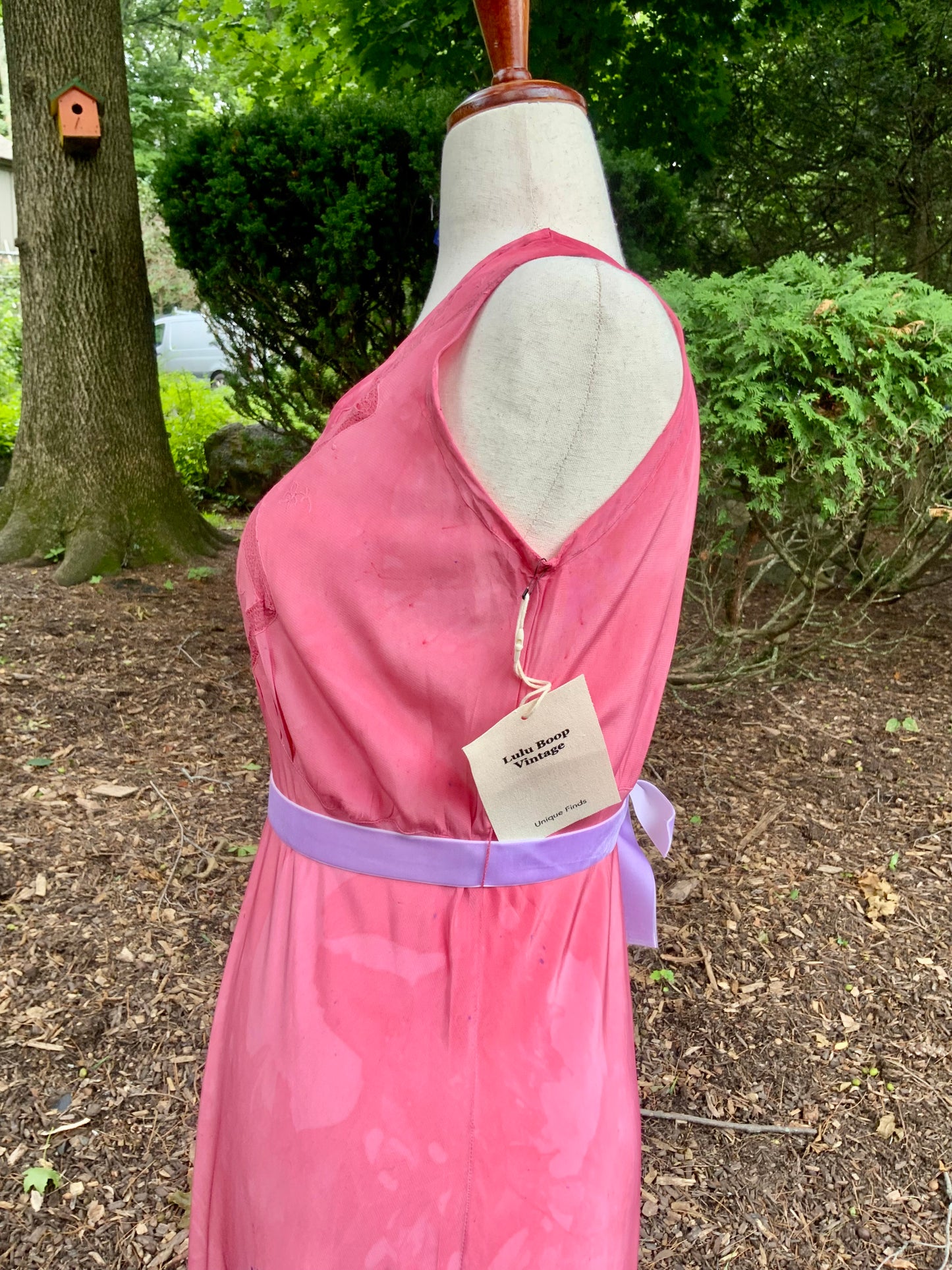 1930s Hand-Dyed Raspberry Pink Silk Bias Cut Dress | Art Deco Embroidered Bodice
-30BI