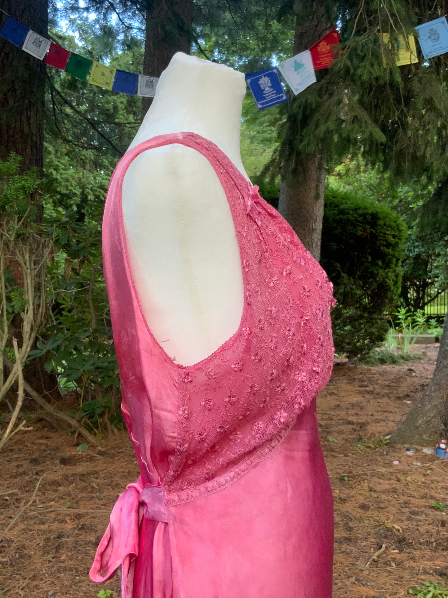 1930s Hand Dyed Pink Satin Nightgown | Floral Lace Nightgown | Bias Cut Boudoir Gown | Romantic Lingerie | Old Hollywood Glamour
-30BJ