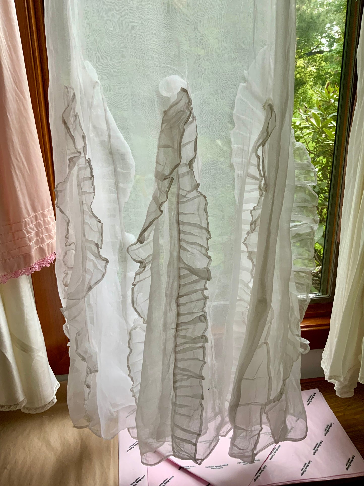 Ethereal Antique Organza Dress with Dramatic Ruffle Details and Lace Restorations
-20AJ