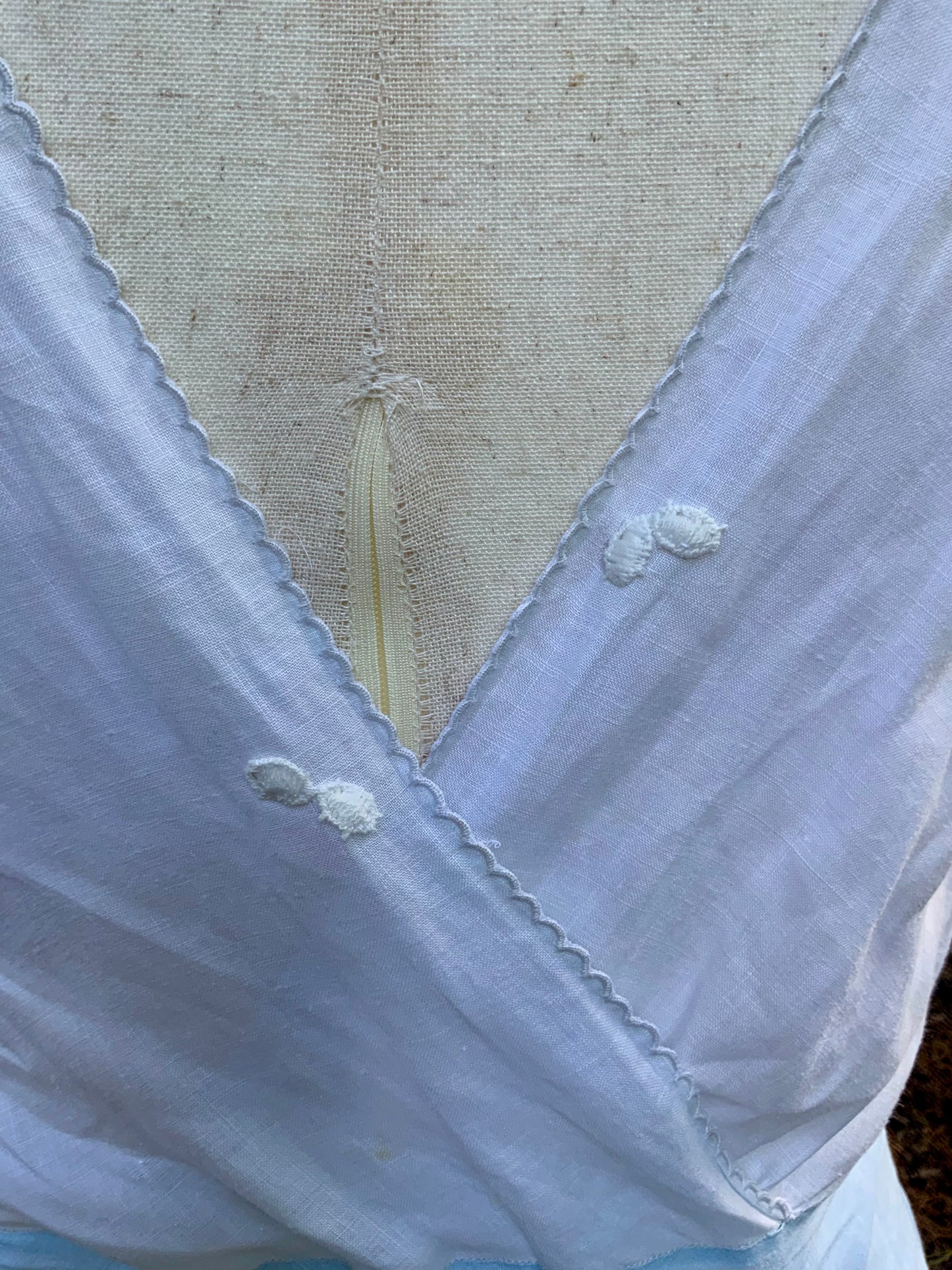 Rare Late 1930s Blue & White Cotton Dress | Embroidered Pintucked Bodice | Bias Cut | Romantic Cottage Dress | Old Hollywood-20AI