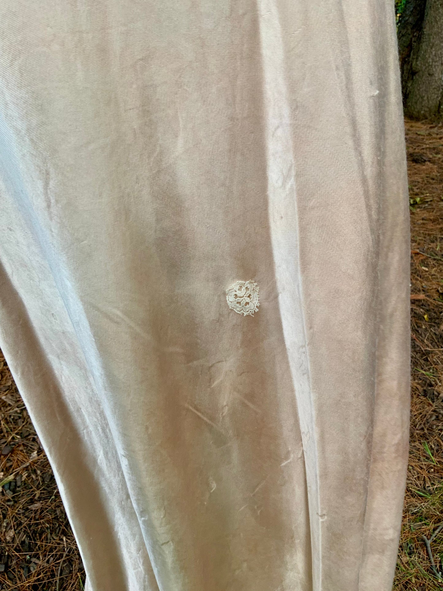 Late 1930s Tea Dyed Champagne Satin Gown Hollywood Glamour Vintage Bridal Slip Dress Boudoir-40BM