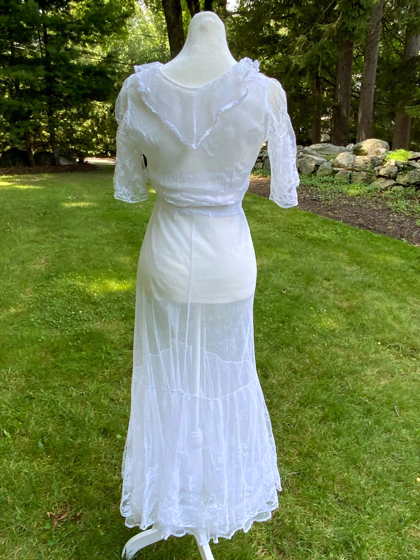 1930s Sheer White Tulle Lace Dress Vintage Bridal Dress Romantic Wedding Dress Floral Tulle Gown Ethereal Dress- Iconic -30DN