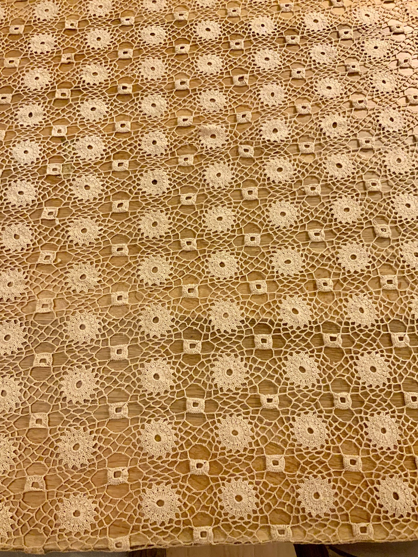 Large Antique Crochet Lace Tablecloth – Handworked Heirloom Textile – Decorative Statement Piece – Early 20th Century- Iconic Rare