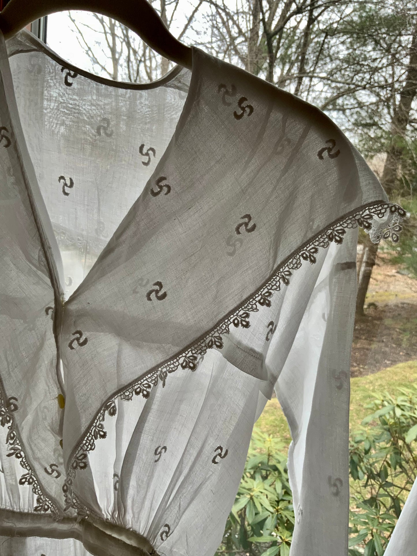 Edwardian Lingerie Dress 1915–1925 Sheer Embroidered Cotton with Lace Detail-ED73