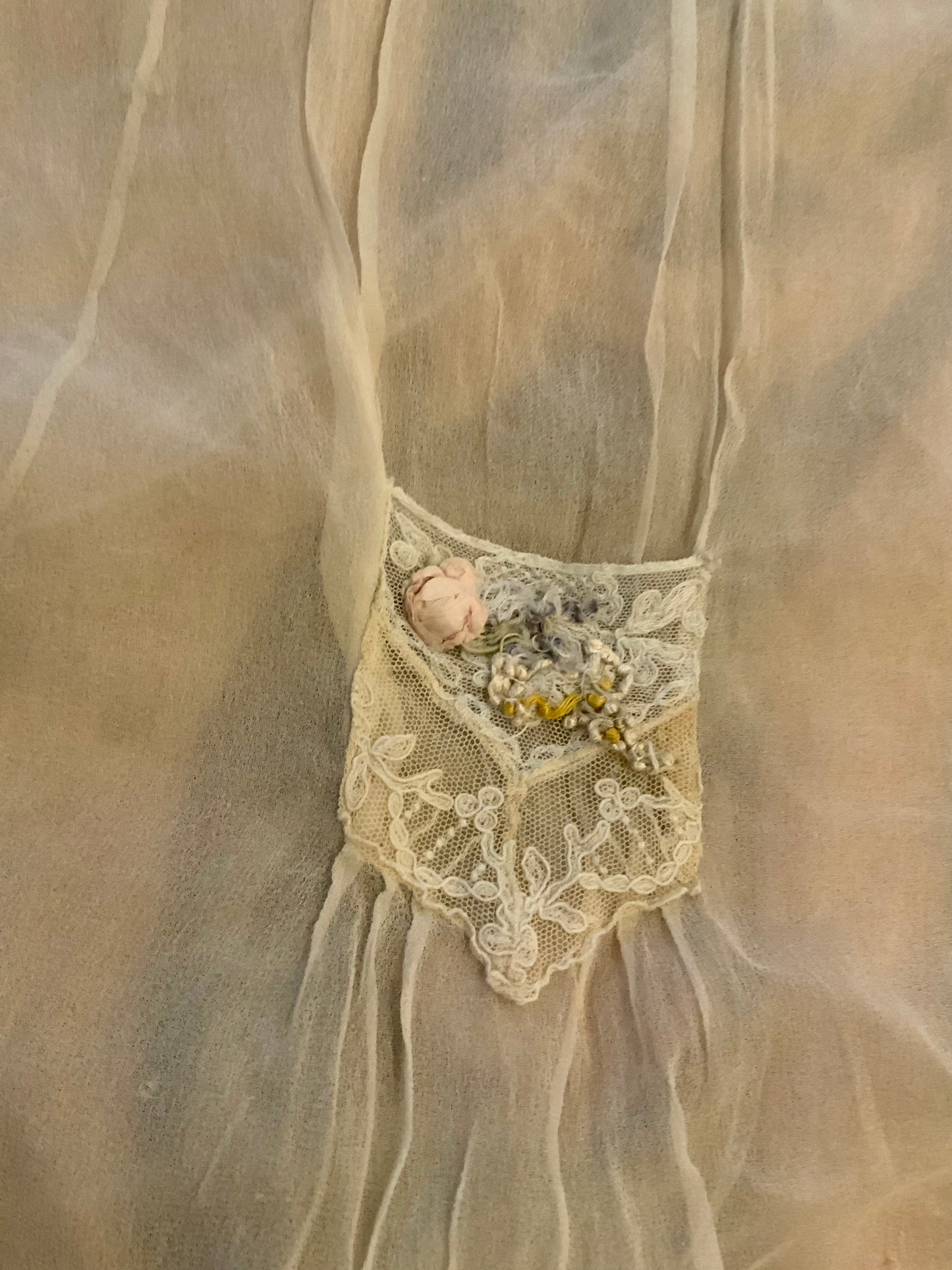 Edwardian–1920s Sheer Silk Chiffon Slip Dress | -Trousseau Lingerie Gown –20AP