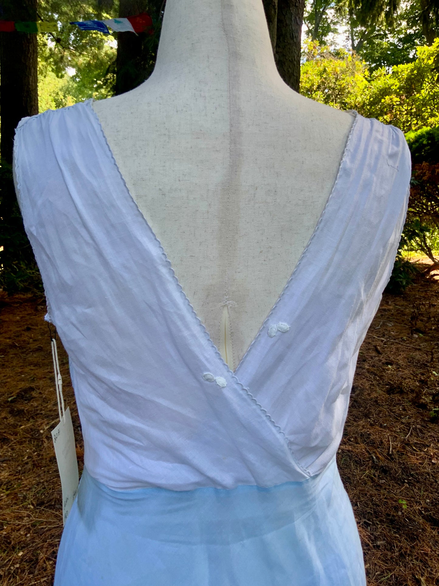 Rare Late 1930s Blue & White Cotton Dress | Embroidered Pintucked Bodice | Bias Cut | Romantic Cottage Dress | Old Hollywood-20AI