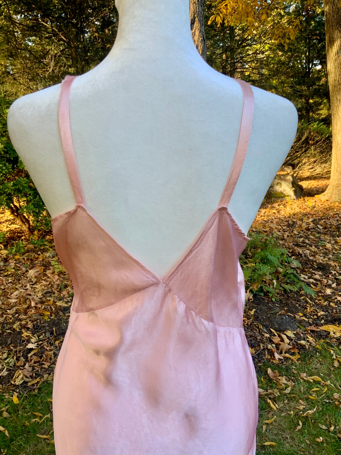 1930s Pink Rayon Satin Slip Dress – Vintage Lace Bodice & Hem-40B4