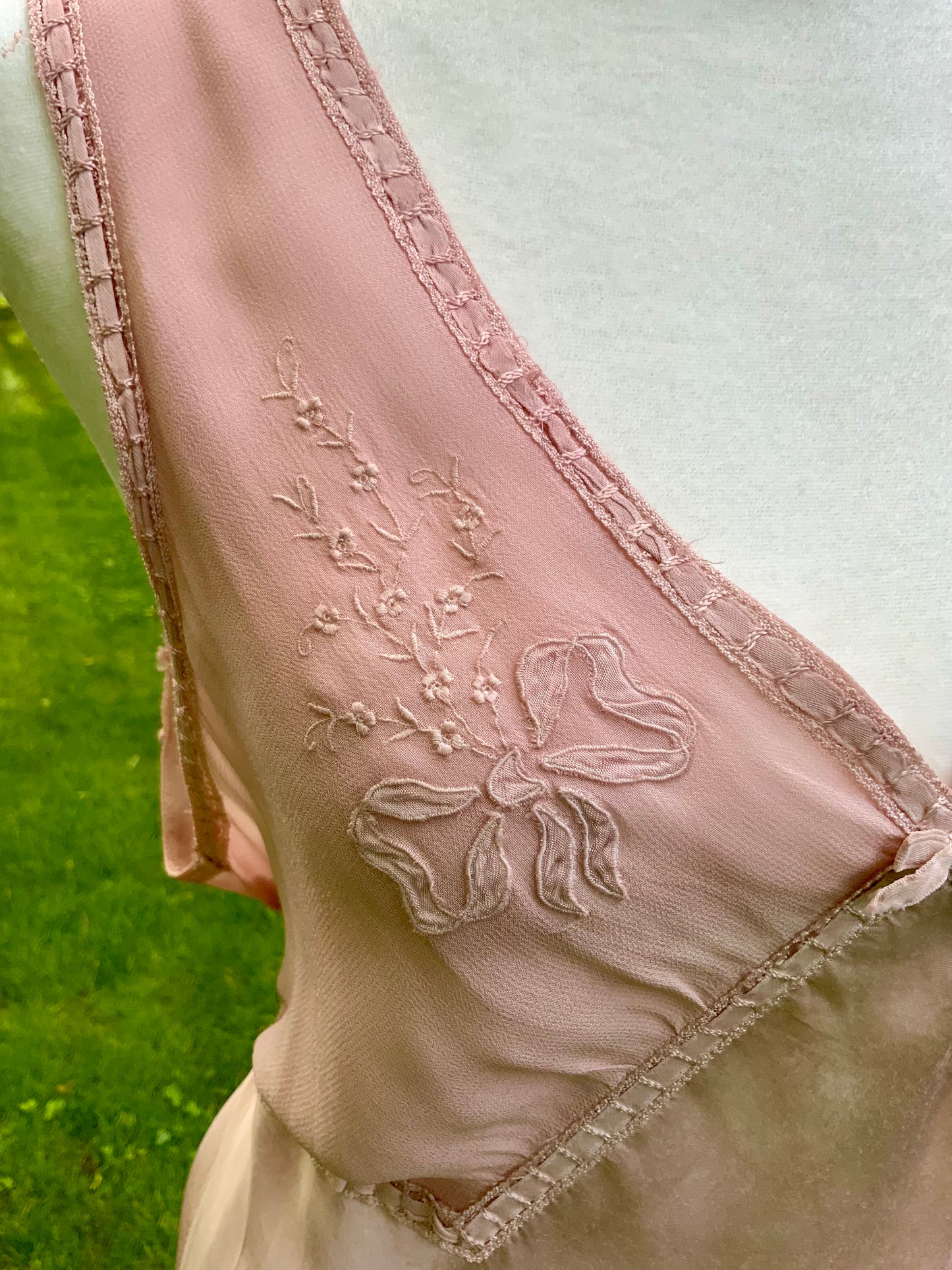 One of a Kind Hand Dyed 1930s Silk Satin Gown | Peach Nude Antique Slip Dress-30CE