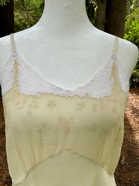 1940s Silk Slip Dress | Vintage Lingerie with Lace Embellishments & Sheer Chiffon Bodice | Old Hollywood Nightgown
 - 40s - 40AM