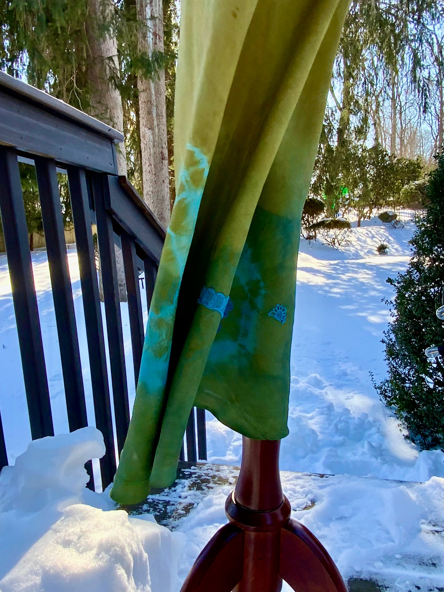 (Copy) Hand-Dyed Vintage Silk Dress – Olive & Aqua Patina | One of a Kind Atelier Piece (1930s–40s)-40B6