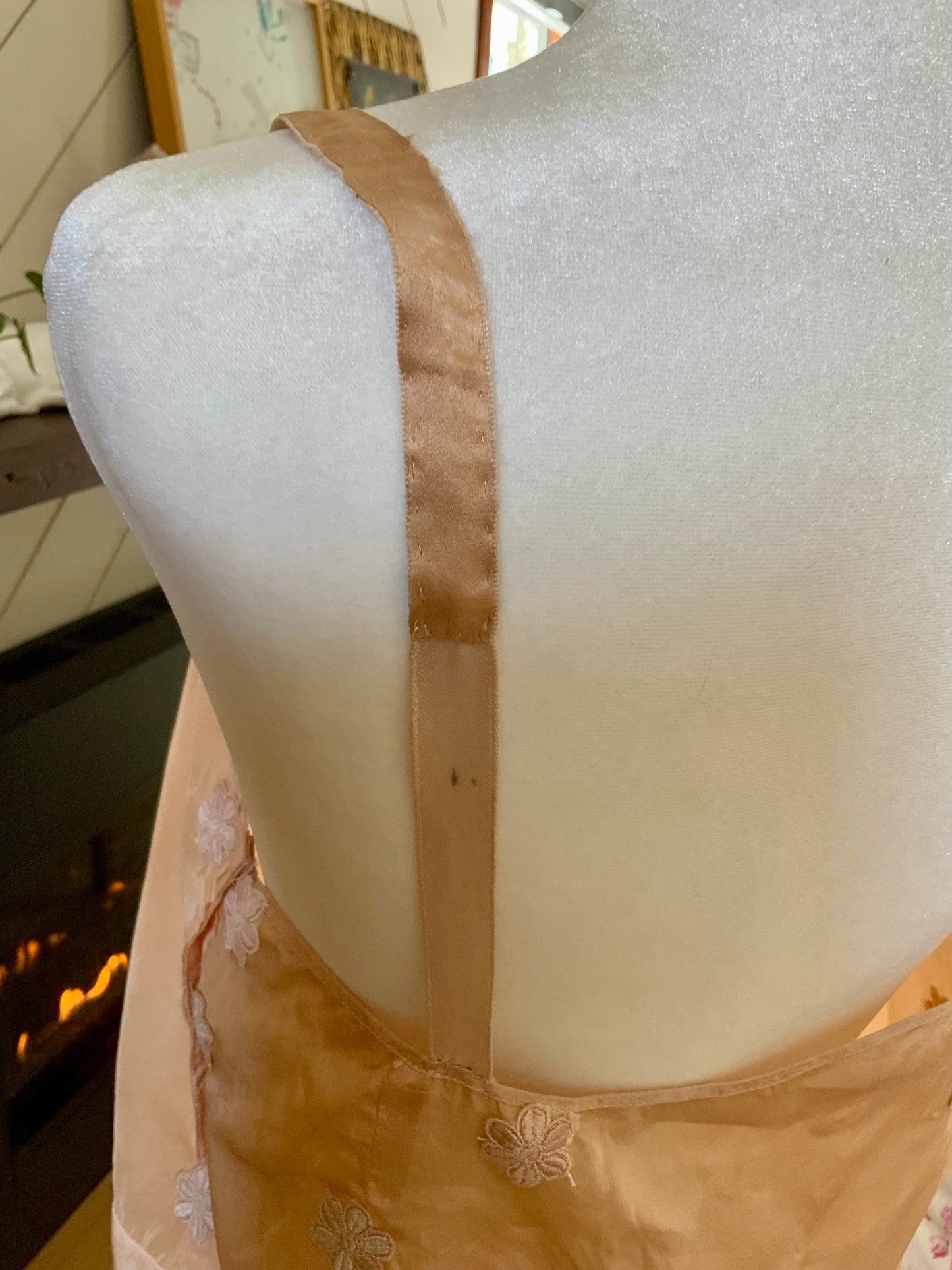 1920s–30s Tea-Dyed Silk Boudoir Teddy | Antique Peach Silk Chemise | Restored Lace Lingerie | Romantic French Style Teddy-20AM