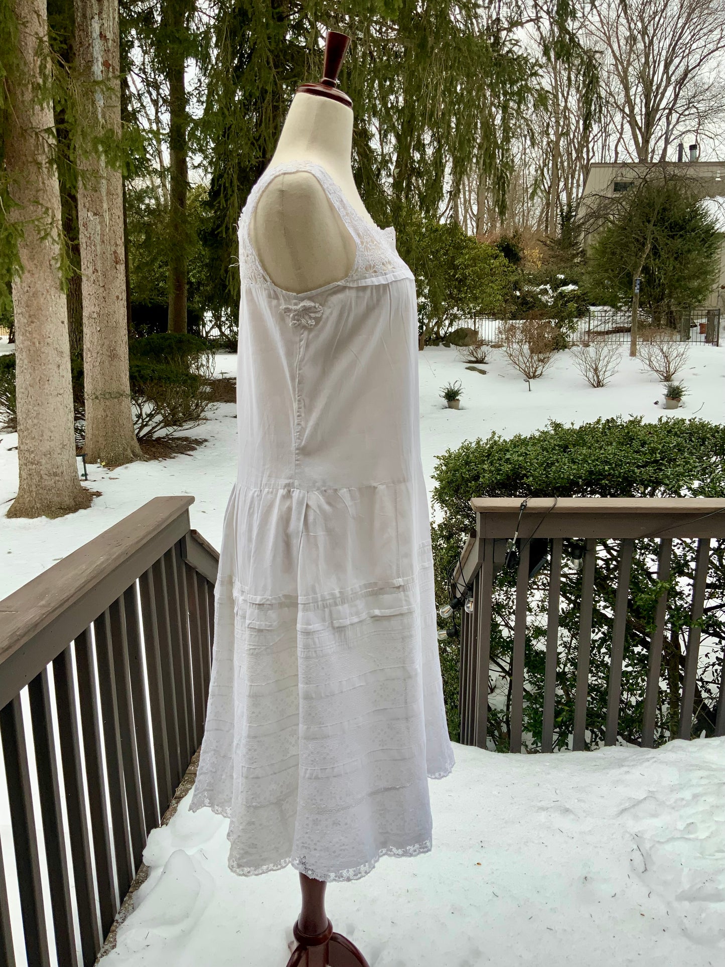 Edwardian White Cotton Lingerie Dress | 1910s Crochet Lace Tea Dress | Antique Summer Bridal Dress-ED55