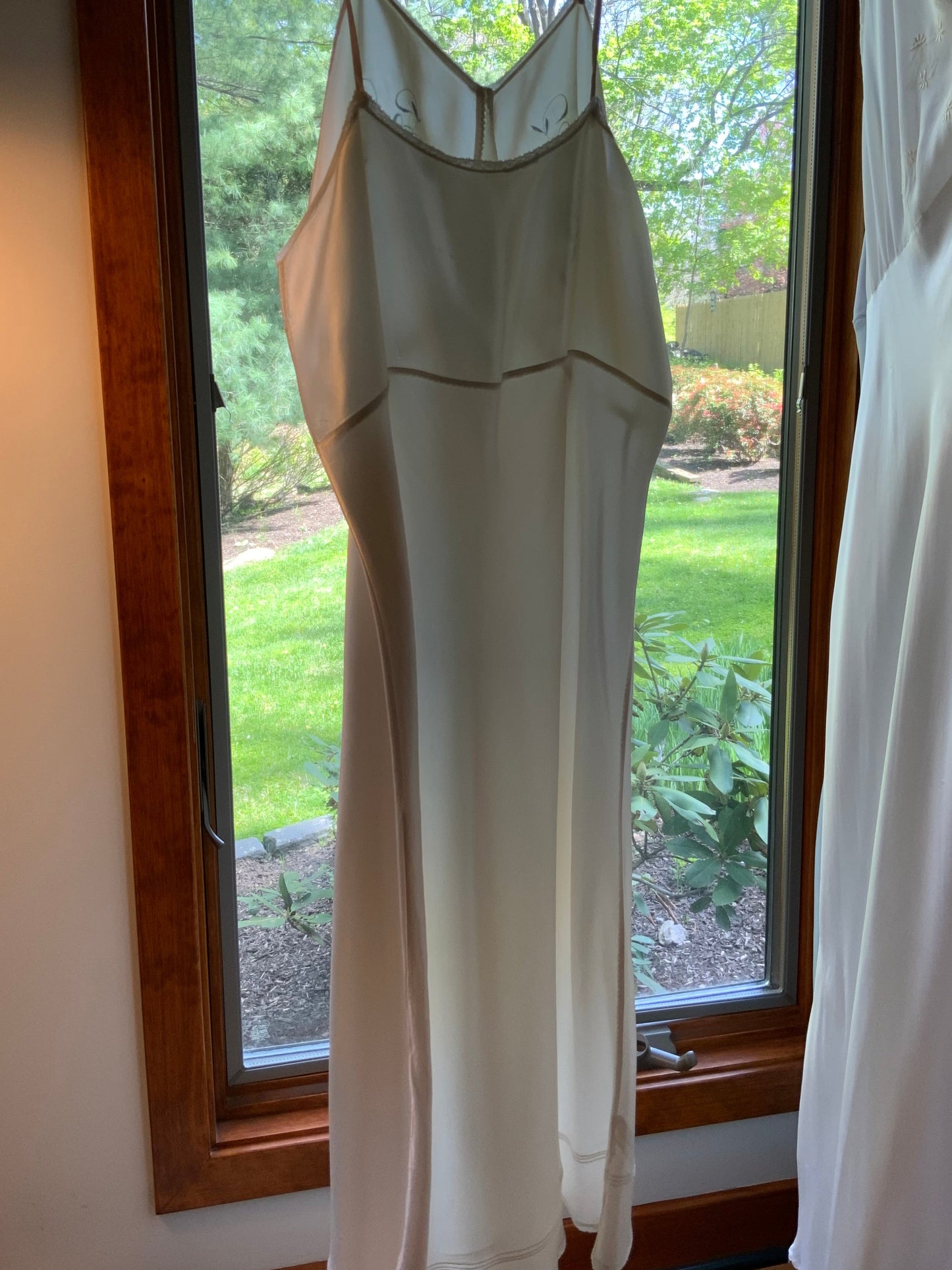 1930s Ivory Silk Satin Embroidered Slip Dress | Blue Floral Boudoir Nightgown | Bias Cut Bridal Lingerie | Old Hollywood Glamour-40AV