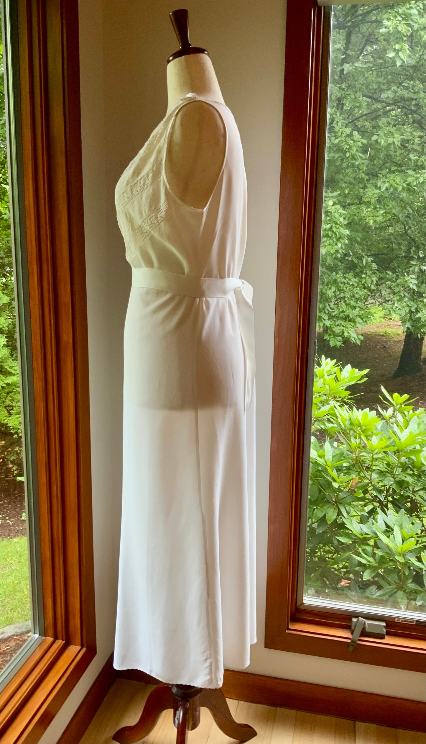 1930s Ivory Bridal Slip Dress with Embroidered Lace Bodice-Deep V. Neck-30DK