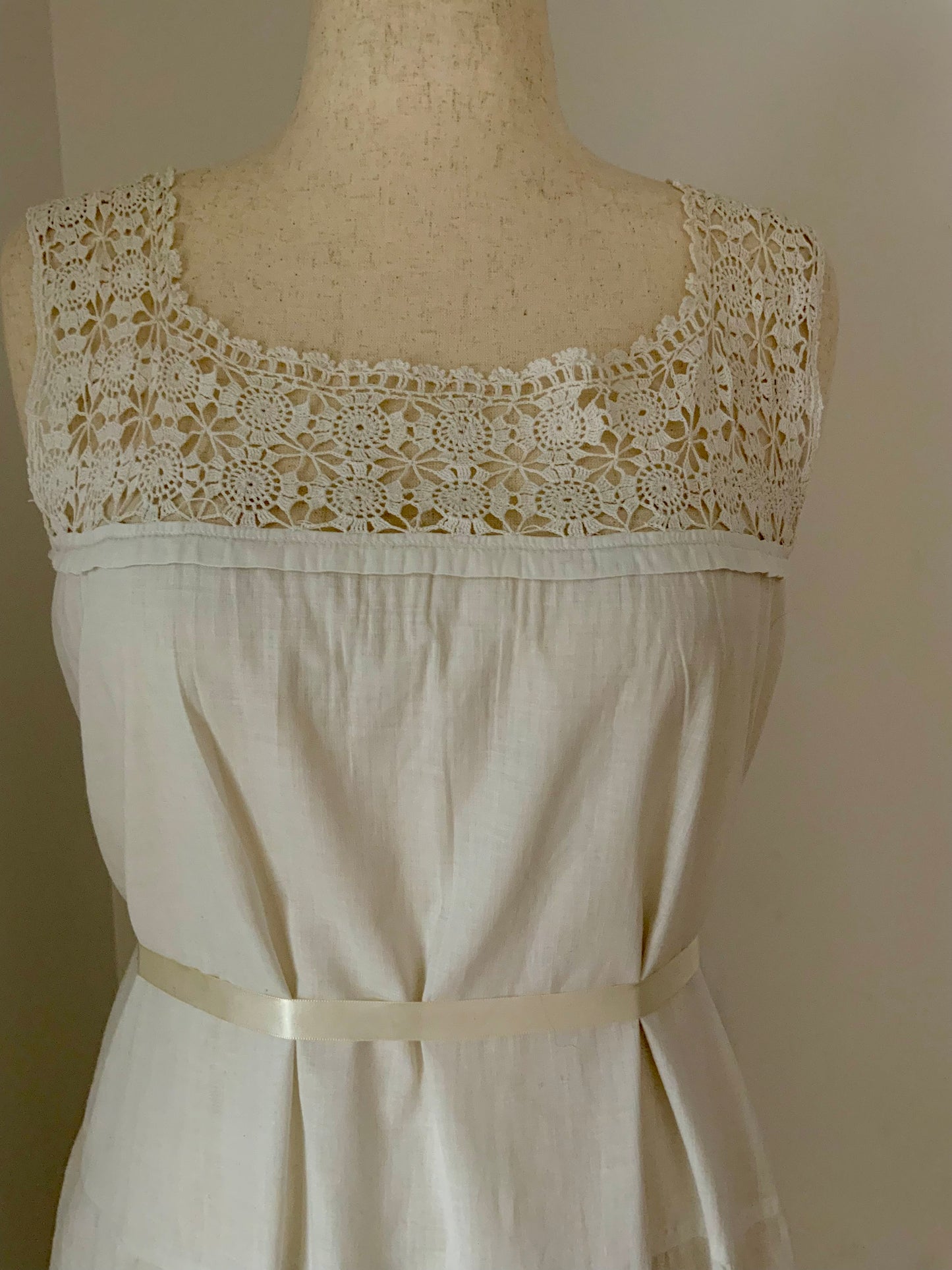 Edwardian White Cotton Lingerie Dress | 1910s Crochet Lace Tea Dress | Antique Summer Bridal Dress-ED55