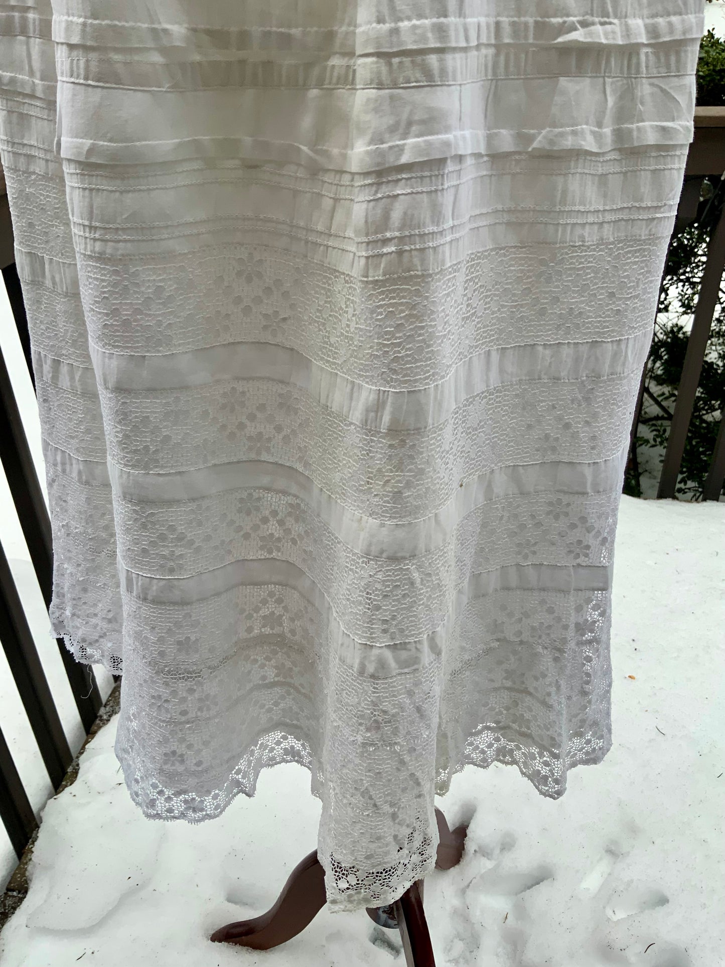 Edwardian White Cotton Lingerie Dress | 1910s Crochet Lace Tea Dress | Antique Summer Bridal Dress-ED55