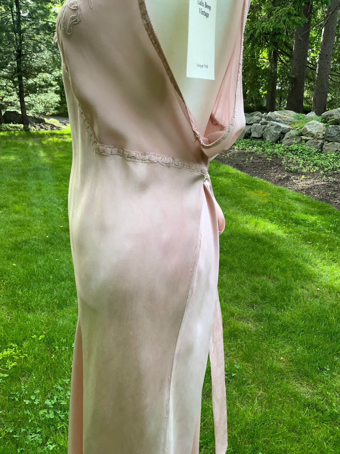 One of a Kind Hand Dyed 1930s Silk Satin Gown | Peach Nude Antique Slip Dress-30CE