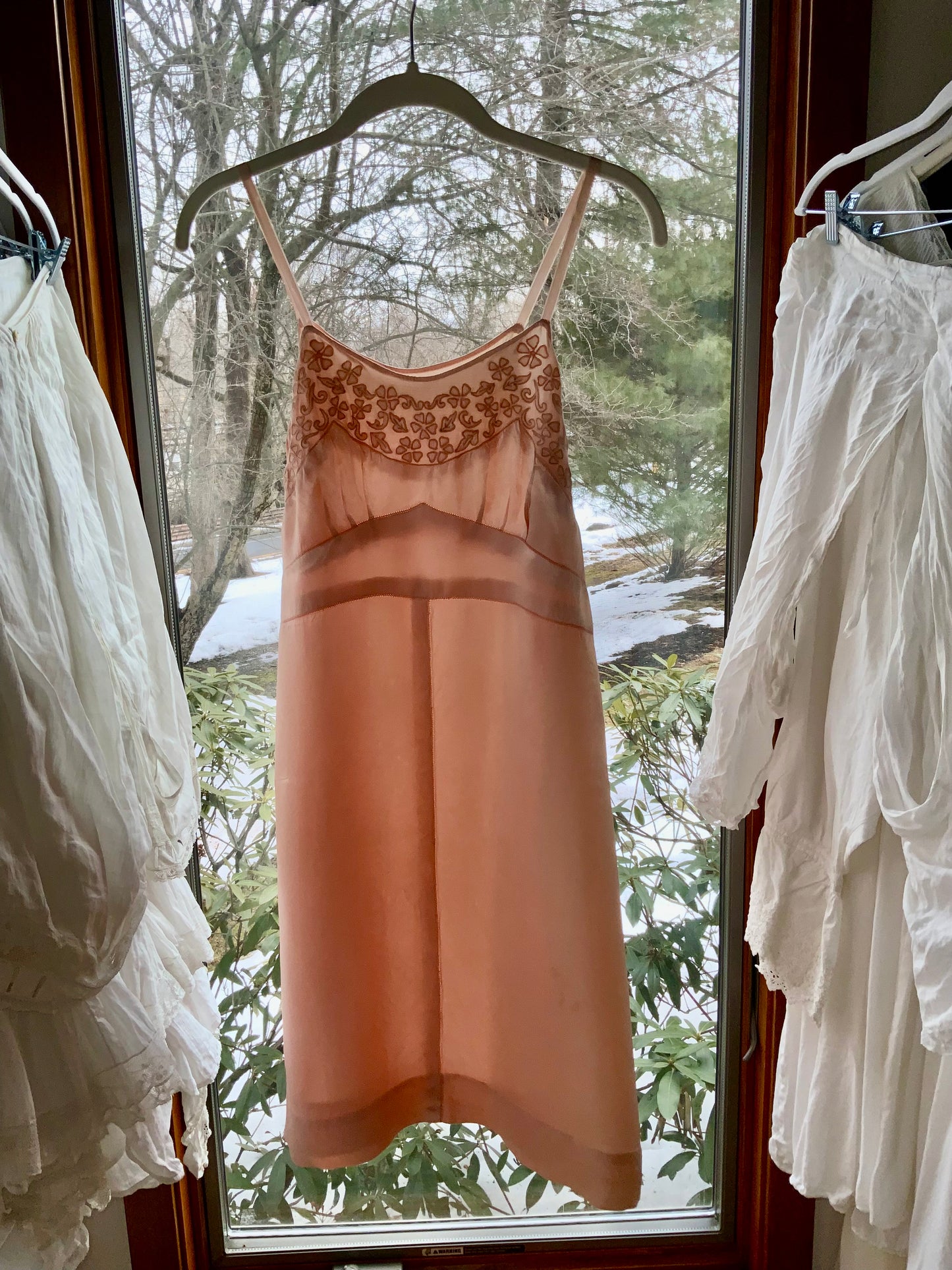 Vintage Peach Silk Satin Slip Dress - 1990s Lingerie Dress-90G