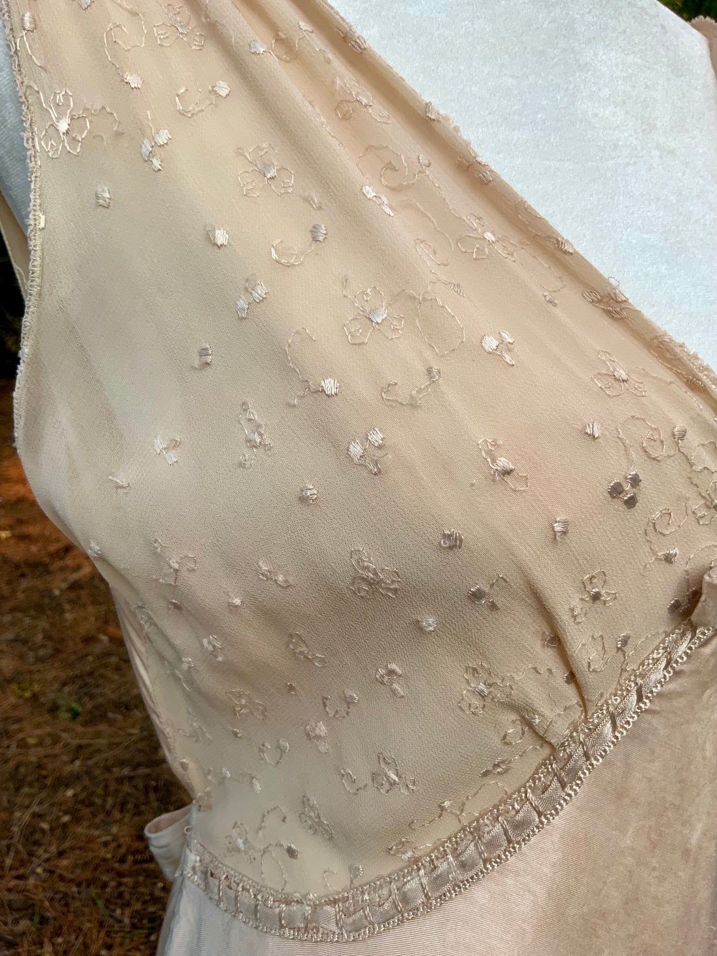 Late 1930s Tea Dyed Champagne Satin Gown Hollywood Glamour Vintage Bridal Slip Dress Boudoir-40BM