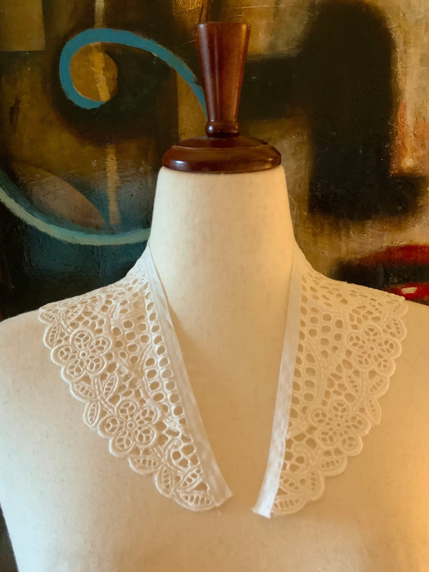 Antique Lace Collar Edwardian Floral Cutwork Collar Handmade Cotton Statement Collar