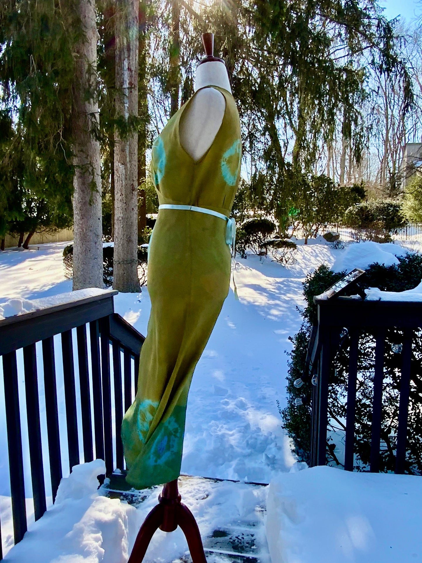 (Copy) Hand-Dyed Vintage Silk Dress – Olive & Aqua Patina | One of a Kind Atelier Piece (1930s–40s)-40B6