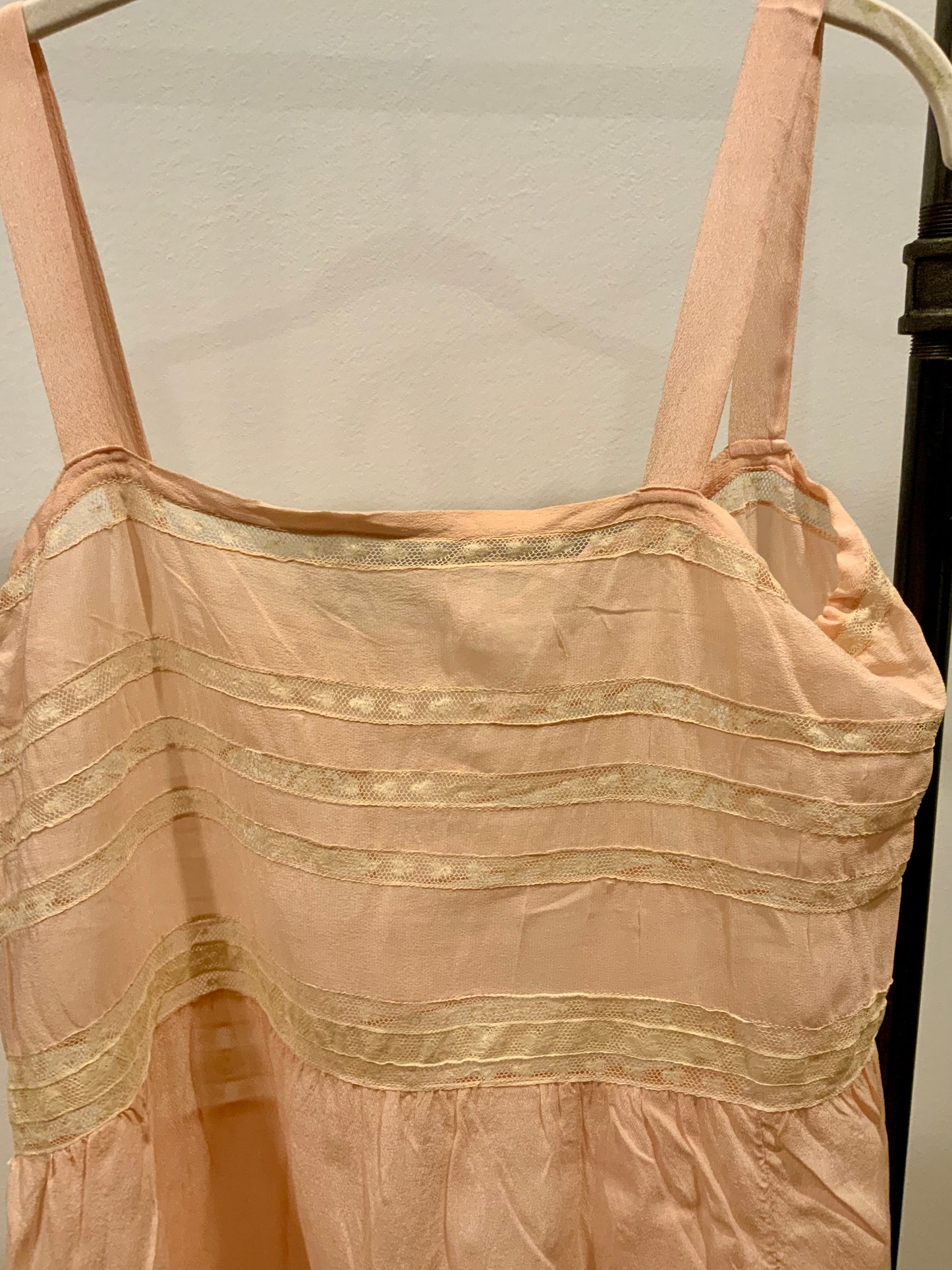 Circa 1912–1918 Blush Pink Silk Chiffon Teddy with Antique Lace – Edwardian Boudoir Lingerie-ED47