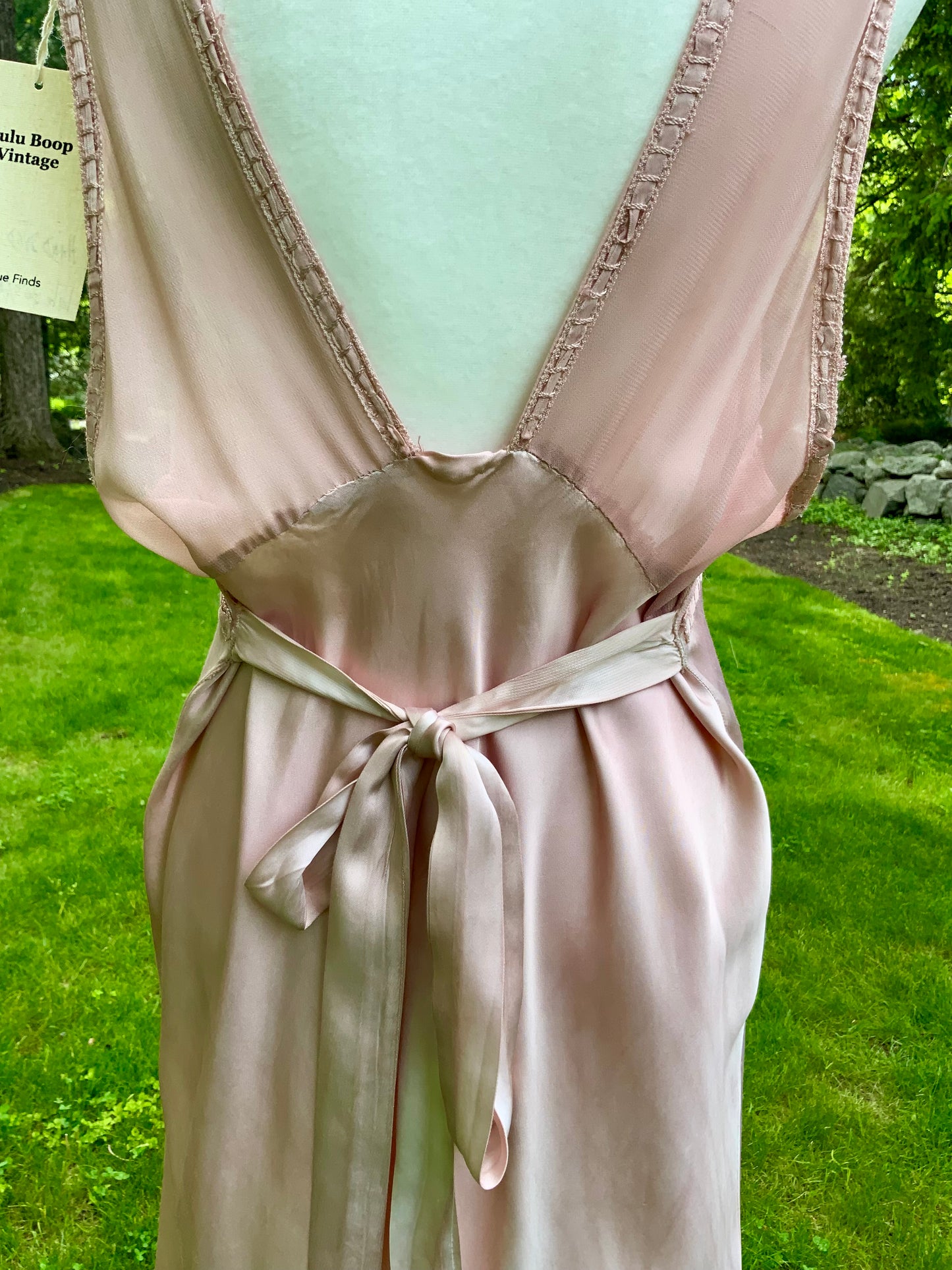 One of a Kind Hand Dyed 1930s Silk Satin Gown | Peach Nude Antique Slip Dress-30CE