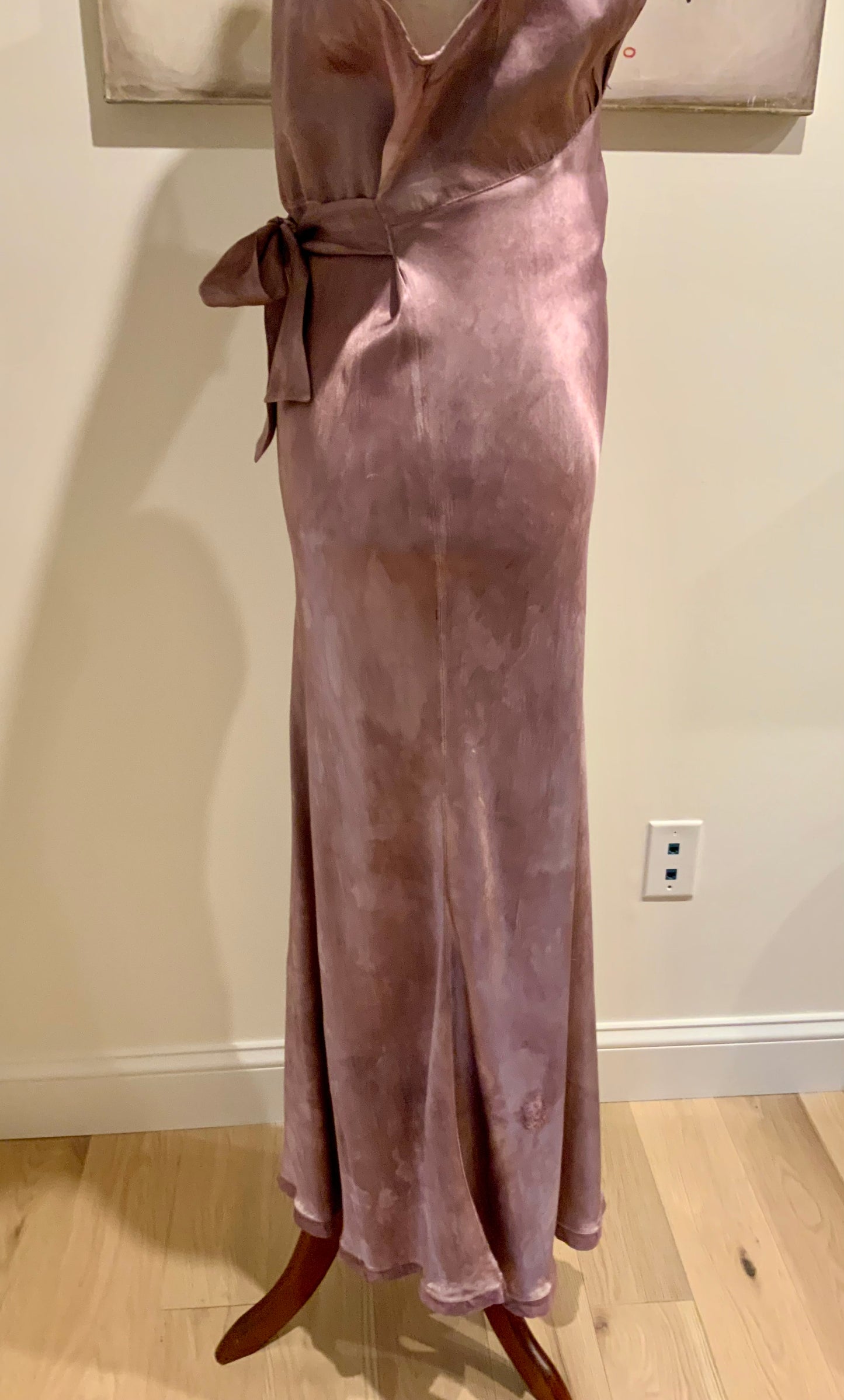 1930s Hand Dyed Mauve Bias Cut Evening Dress. Restyled Vintage Satin Gown.Embroidered Tulle.Lulu Boop Vintage-30CW