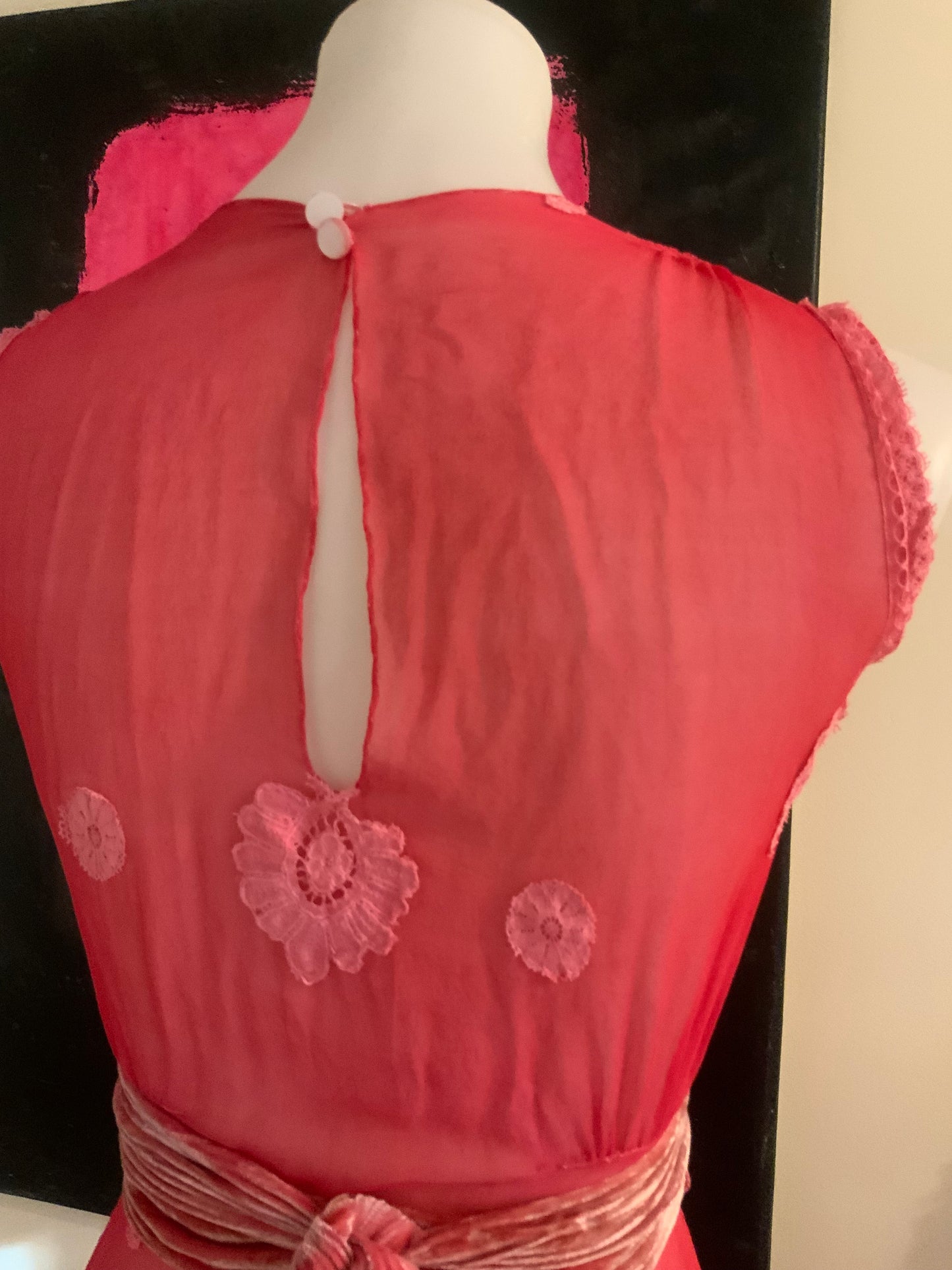 Hand Dyed Pink Chiffon Dress - 50s
