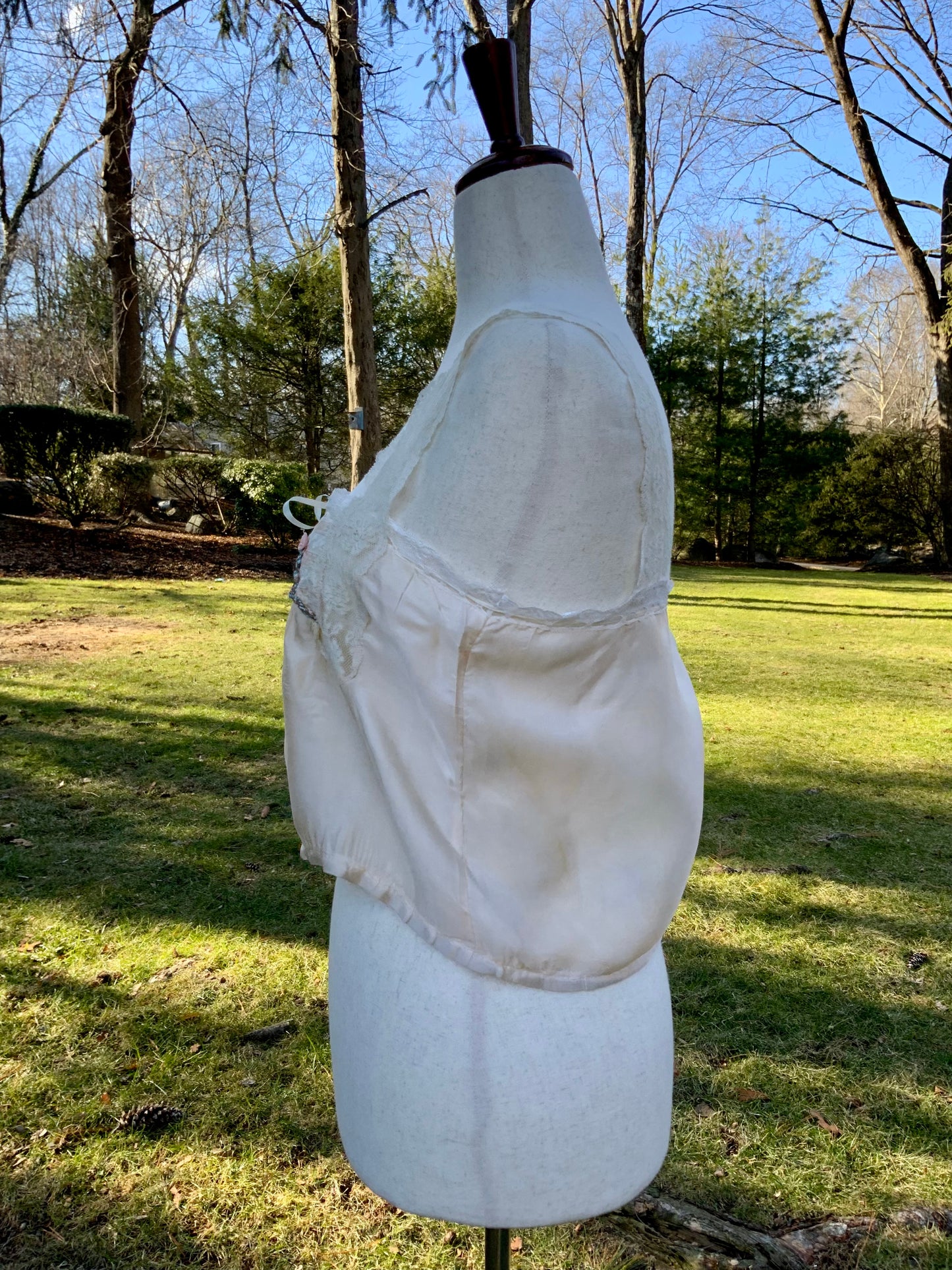 Antique Edwardian Silk Lingerie Camisole with Lace & Rosette Details | Circa 1905–1915-ED44