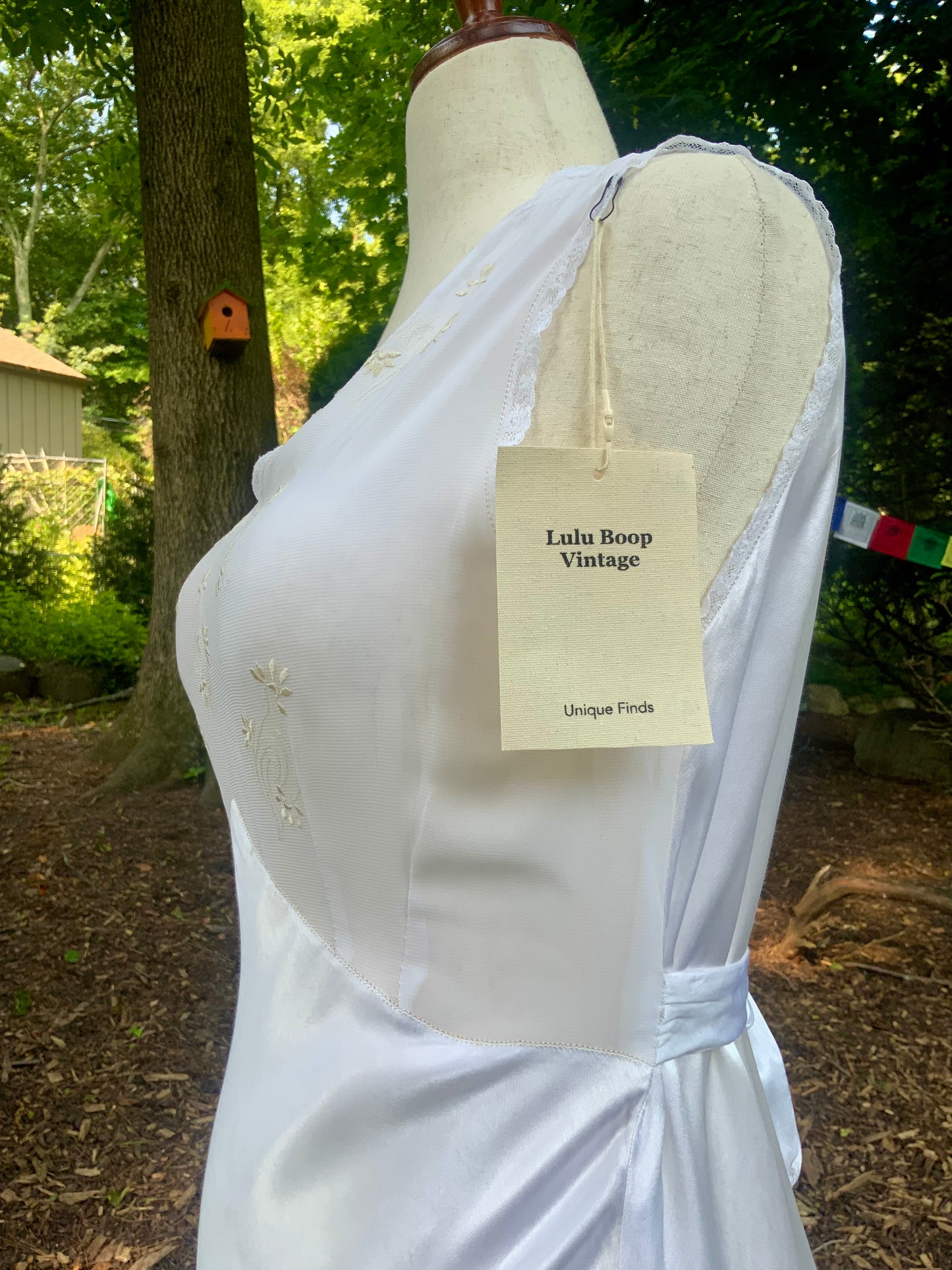 Vintage Satin & Embroidered Sheer Top Slip Dress | 1930s Bias Cut Boudoir Gown-AAA