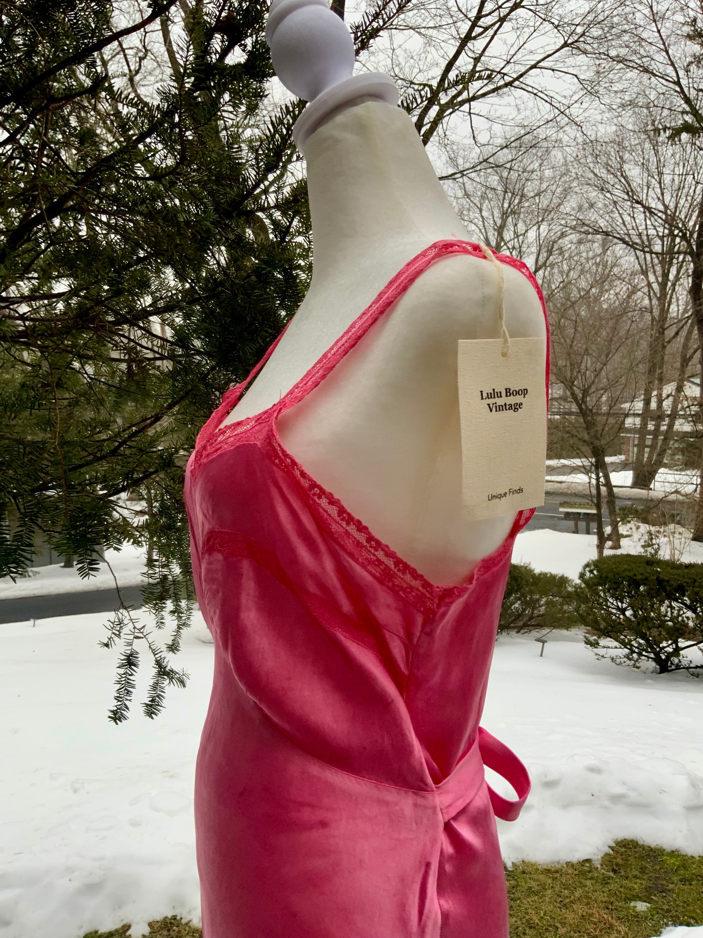 Authentic 1930s 1940s Bias Cut Satin Nightgown | Hand Dyed Coral Pink | Original Belt | Vintage Dress - 40AB