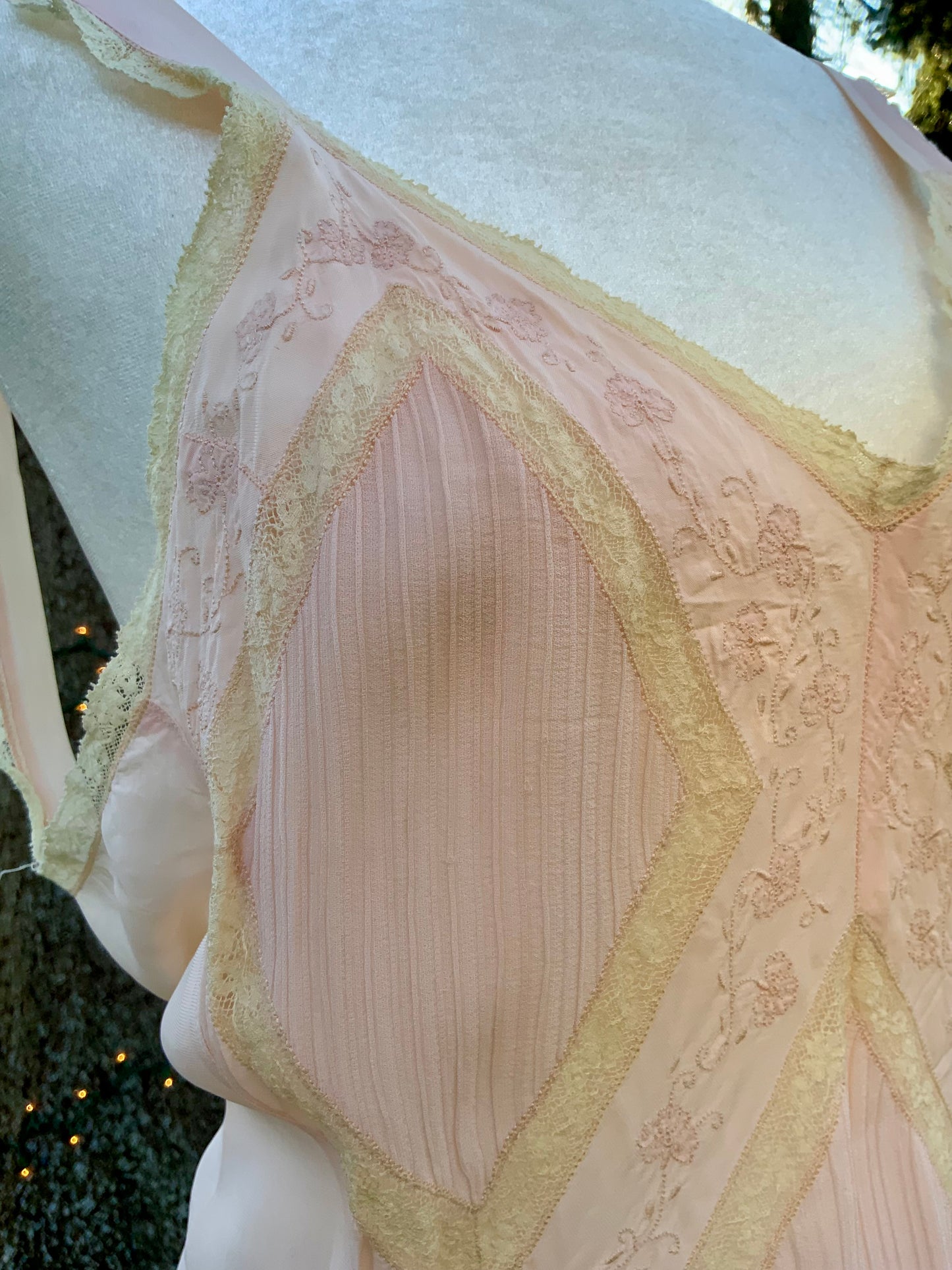 1930s Blush Rayon Nightgown – Art Deco Plissé, Embroidery & Lace - 30AY
