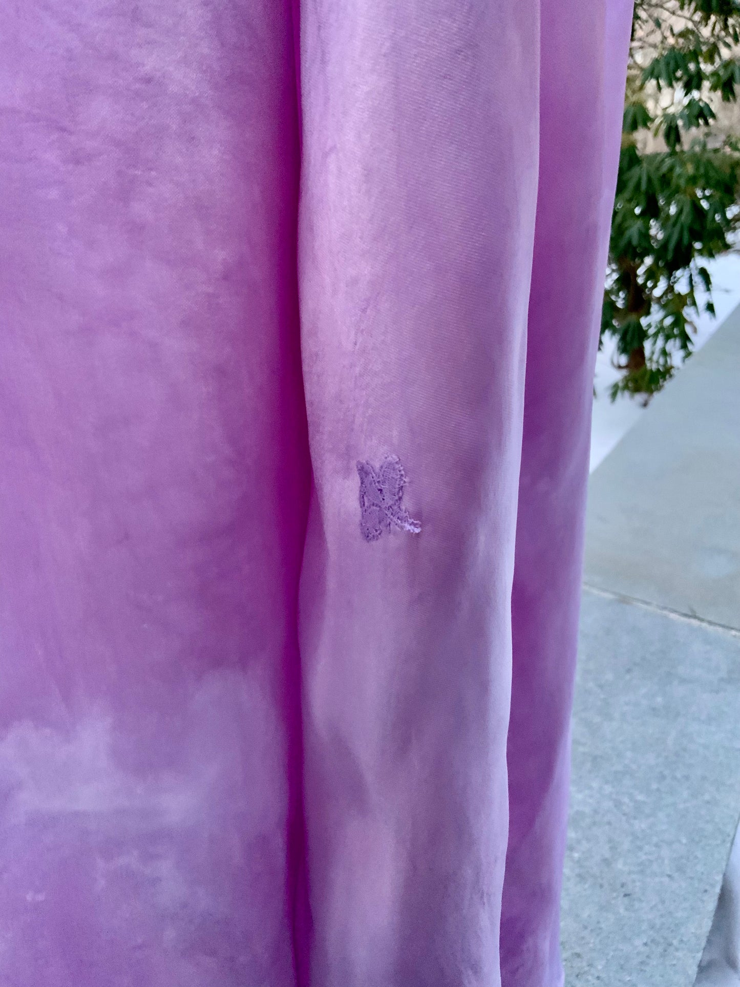 1970s Lilac Satin & Lace Gown – Hand Dyed Romantic Vintage Maxi Dress
 - 50V